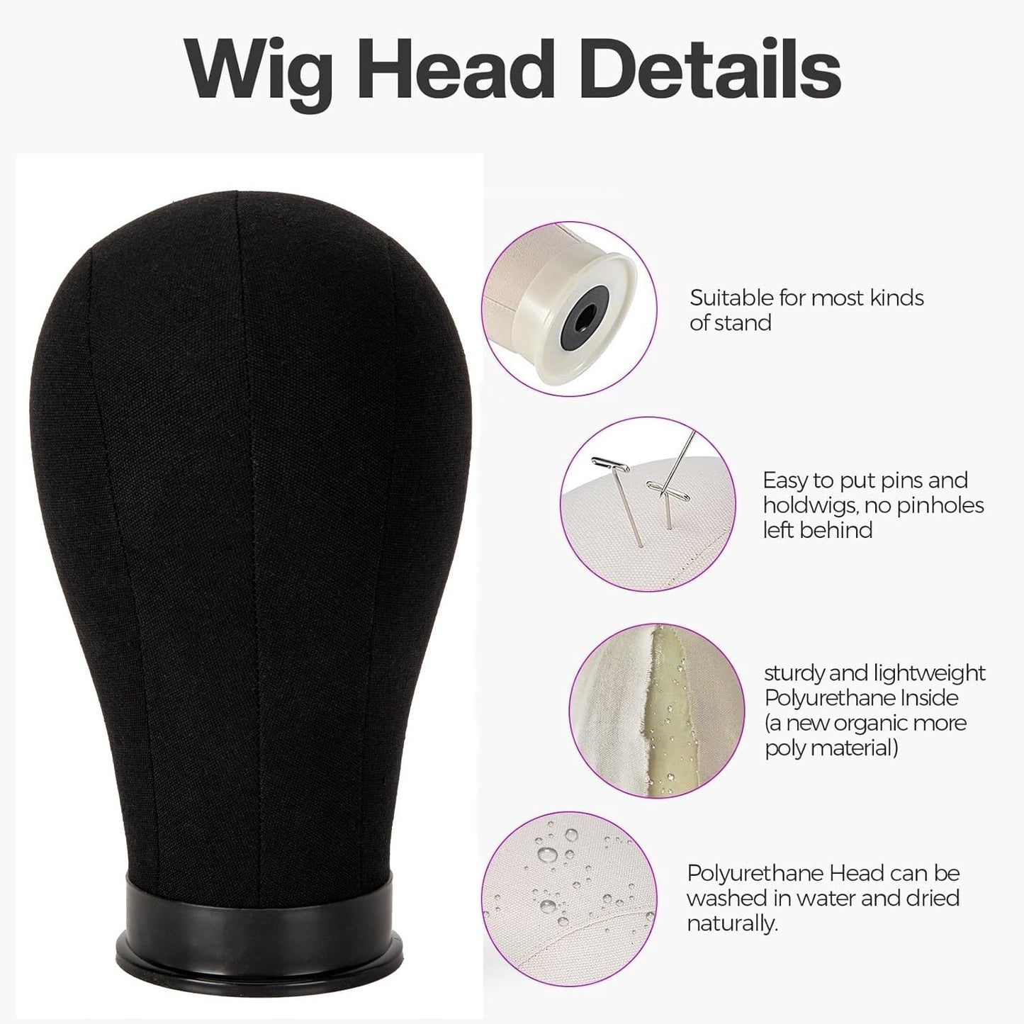 White Smoke GOODColla Mannequin Canvas Head with Wig Stand for Making Display, Cork Canvas Block Head with Wig Caps, Canvas Mannequin Head with T Pins Set Hair Styling Practice Display