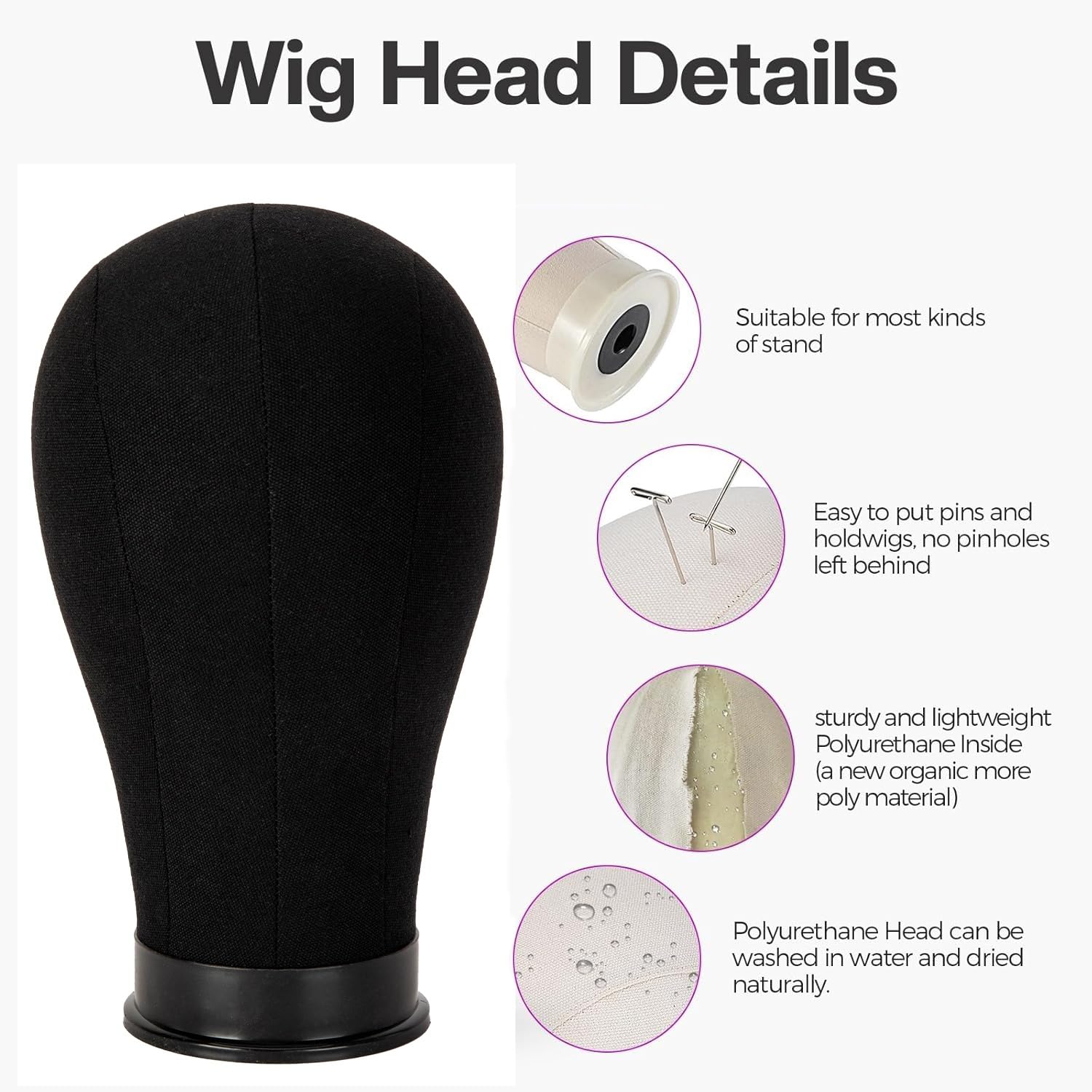 White Smoke GOODColla Mannequin Canvas Head with Wig Stand for Making Display, Cork Canvas Block Head with Wig Caps, Canvas Mannequin Head with T Pins Set Hair Styling Practice Display