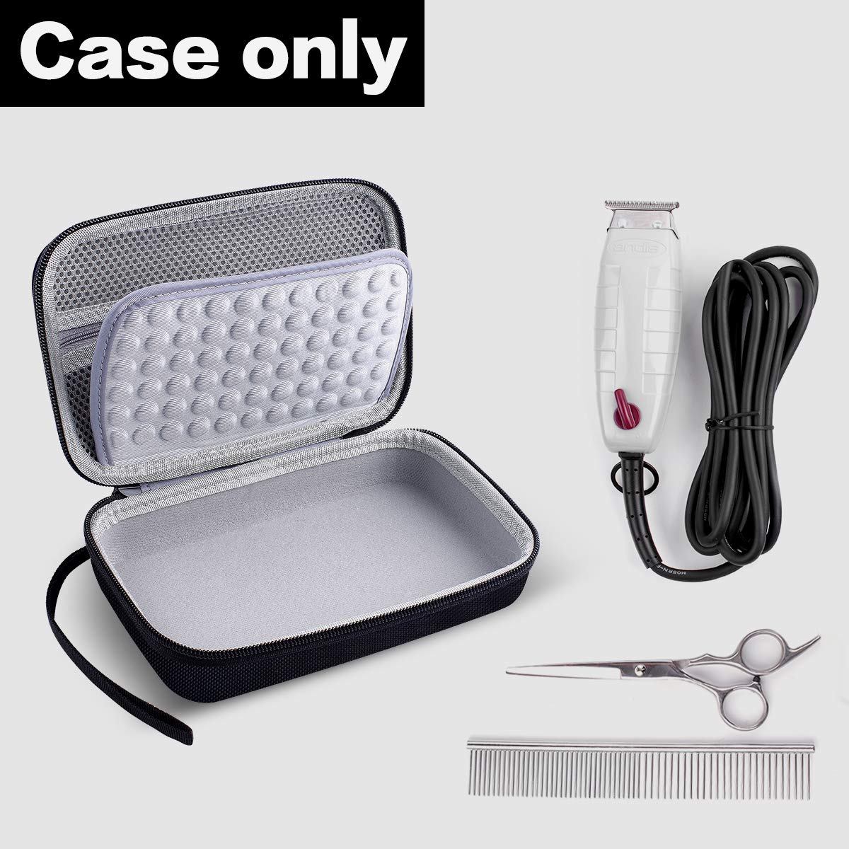 Lavender Case for Andis Professional T-Outliner Beard & Hair Trimmer, Model GTO 04780/04710/04603/04775, with Mesh Pocket for Attachment Set - Bag Only (Black+Grey Inner)