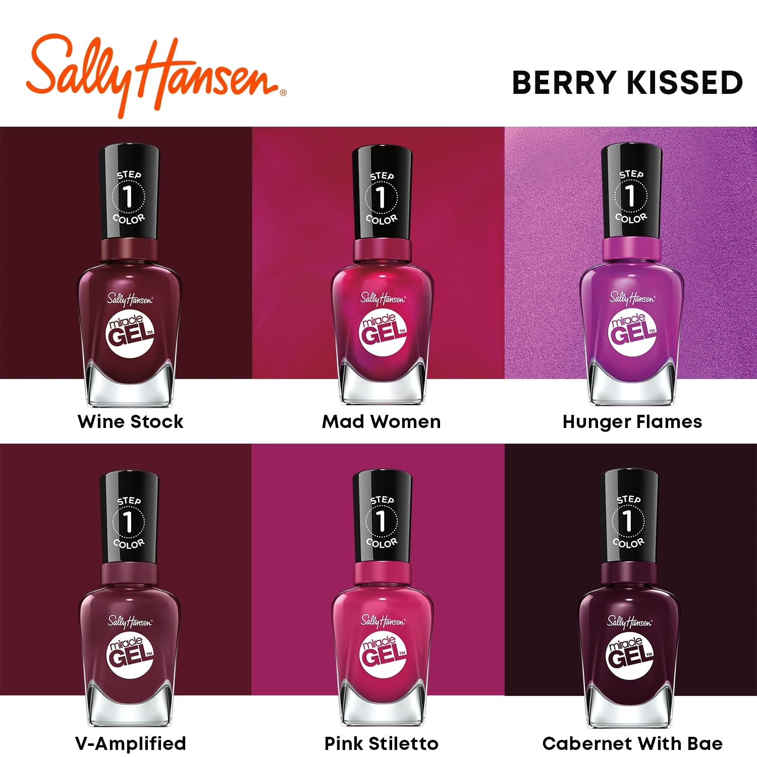 White Smoke Sally Hansen Miracle Gel Salon Quality Nail Polish | Gel-Like Formula, Two-Step System, No UV Light Needed, Long Lasting | Opaque, Glossy | 479 Wine Stock | Wine Red Nail Color