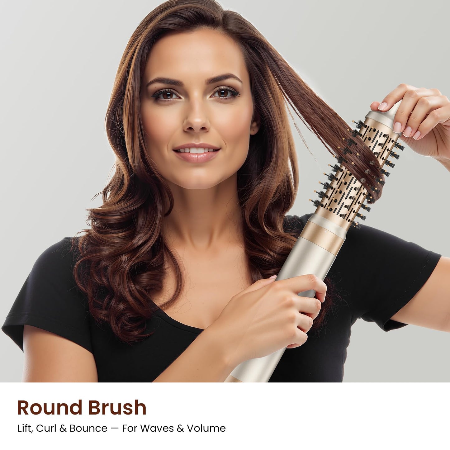 Light Gray MESCOMB 6 in 1 Hair Dryer and Straightener, Hot Air Styler Wrap - Fast Drying, 1400W Air Dryer with Straightener, Frizz-Free Blowout Brush for Smoothing & Curling, Volumizing