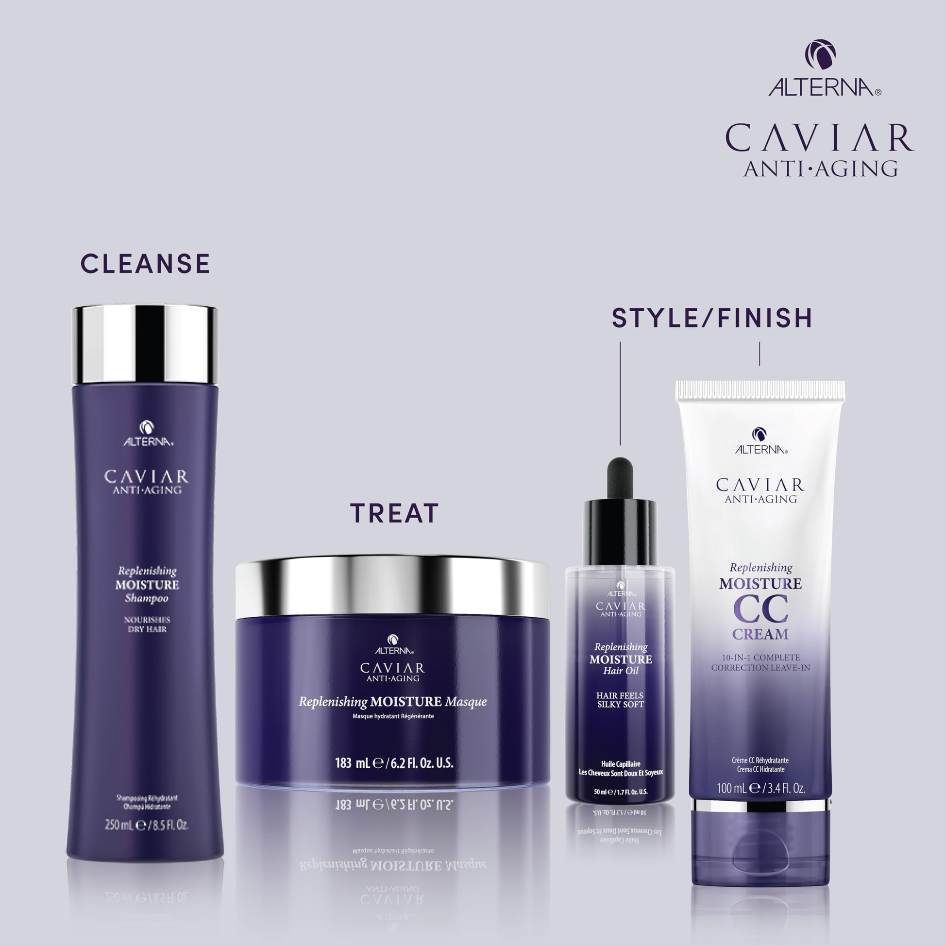 Light Gray Alterna Haircare CAVIAR Anti-Aging Replenishing Moisture Hair Oil 1.7 oz | Lightweight, Revives and Nourishes Hair | Increased Shine and Softness | Heat Protectant and Frizz Control