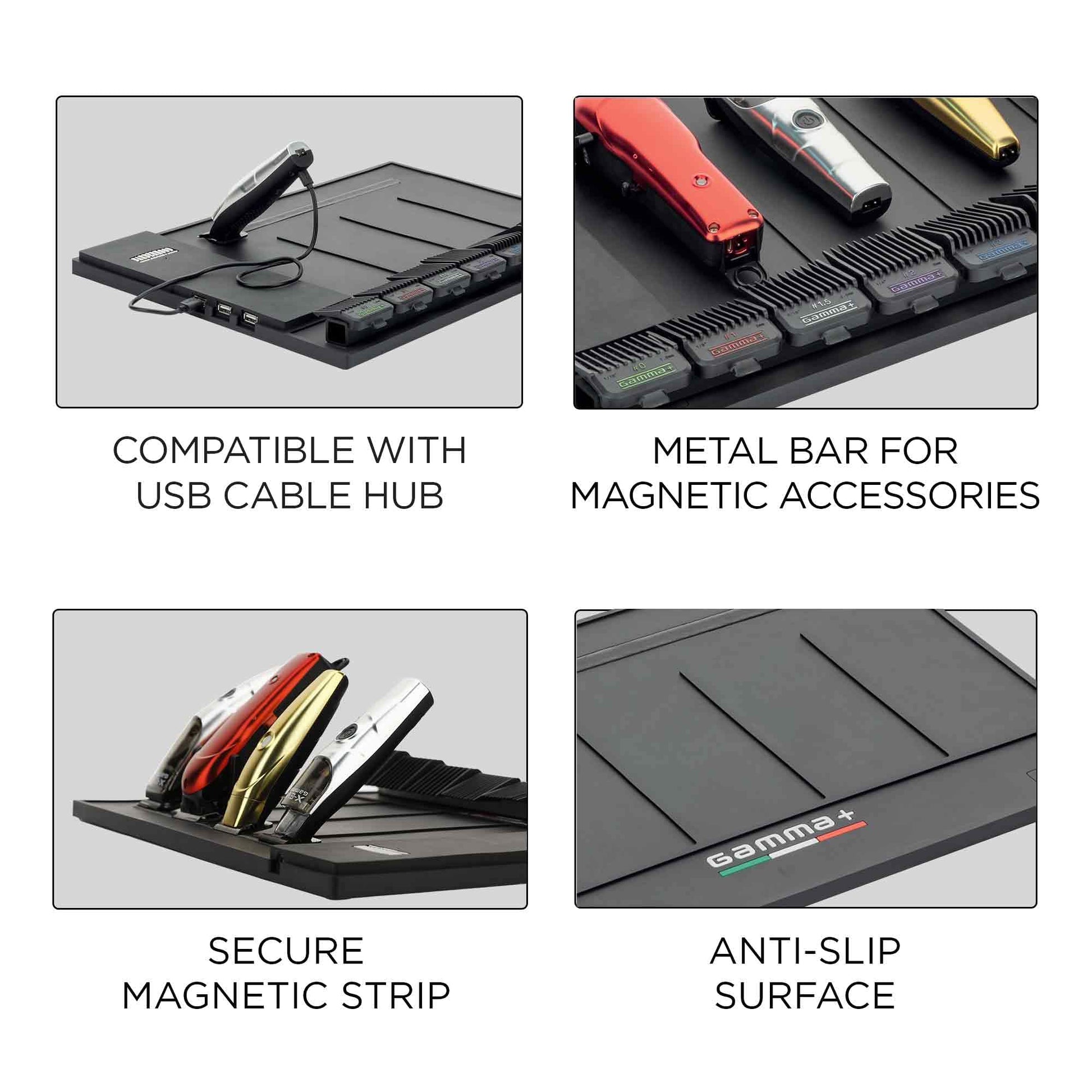 White Smoke GAMMA+ Professional Barber Appliance Magnetic Mat and Station Organizer, Anti-Slip, Durable Heat Resistant Silicone, Hair Styling Tools, Black
