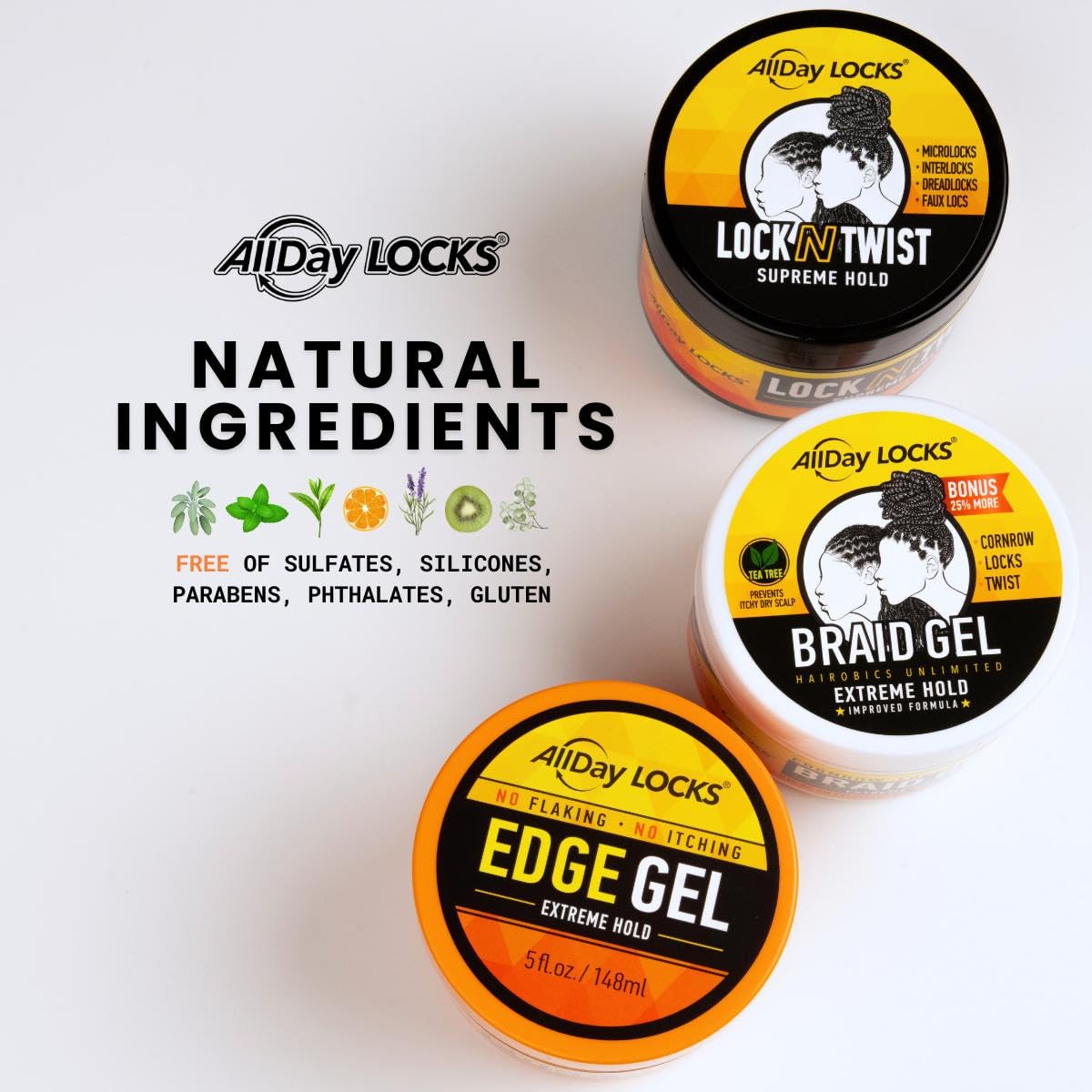 Lavender AllDay Locks Braid Gel Extreme Hold - Braiding Gel for Cornrows, Locks, & Twisting, Moisturizing Edge Control for Women and Men, Natural Formula for Extreme Hold - 5 oz
