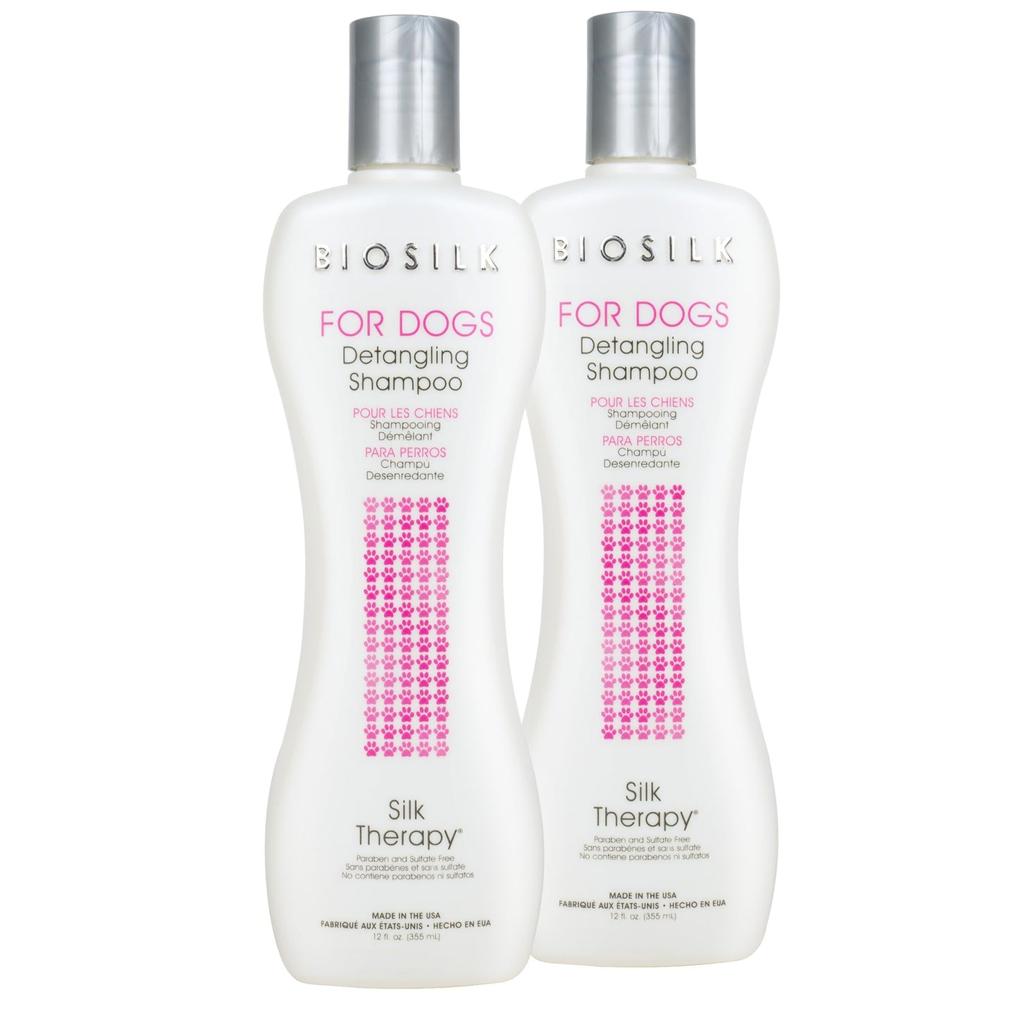 White Smoke BioSilk for Dogs Silk Therapy Detangling Shampoo, Cleans and Moisturizes, Dematting Shampoo with Silk Proteins and Coconut Oil, No Parabens, pH Balanced, Made in USA, 12 Fl Oz - 2 Pack