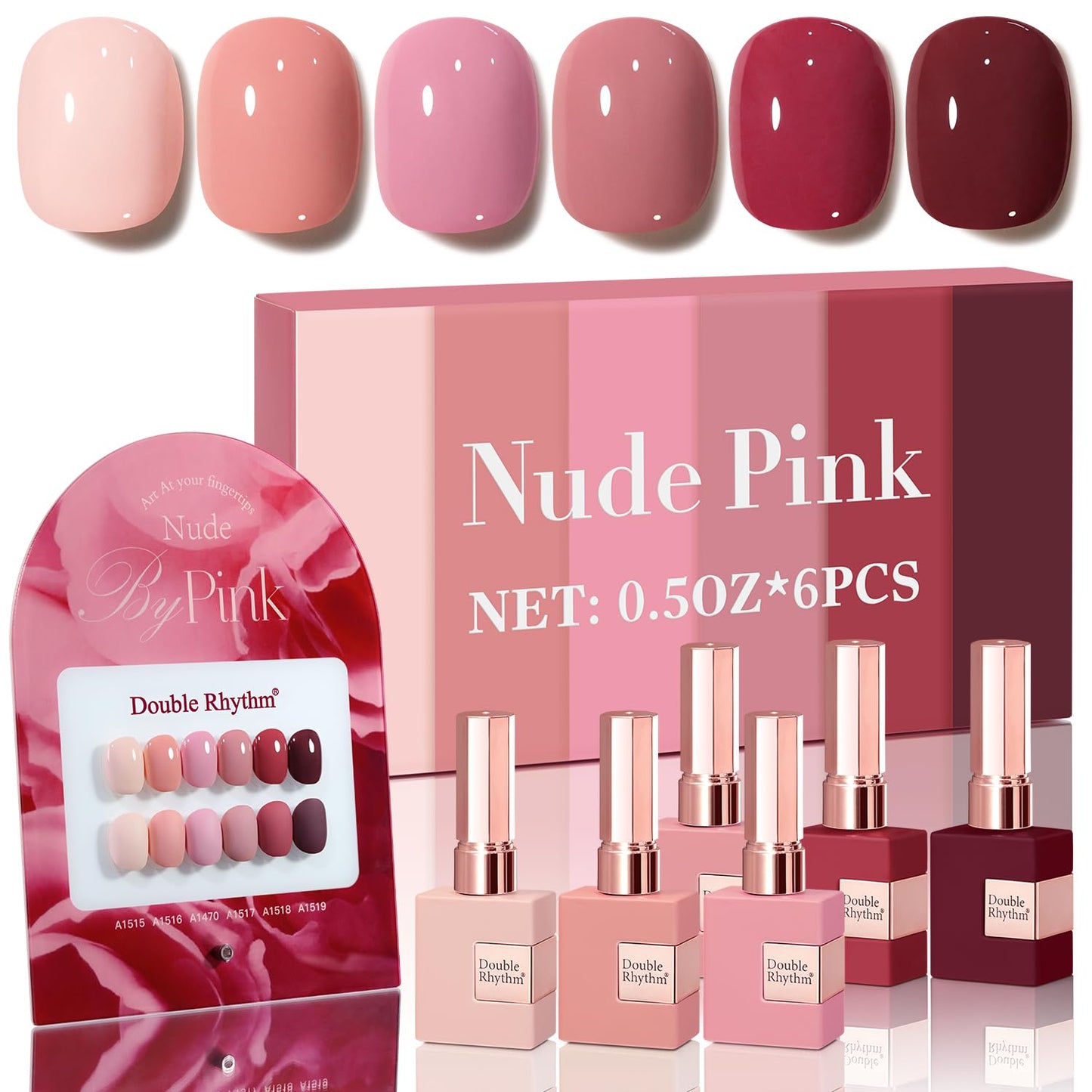 White Smoke Double Rhythm 6 Pcs 15 ML Gel Polish Set Same Color Same Bottle Soak Off Gel Polish Kit Nail Art Manicure Salon DIY at Home for Women (Burgundy Red Nude Pink Purple Beige-T6-3)
