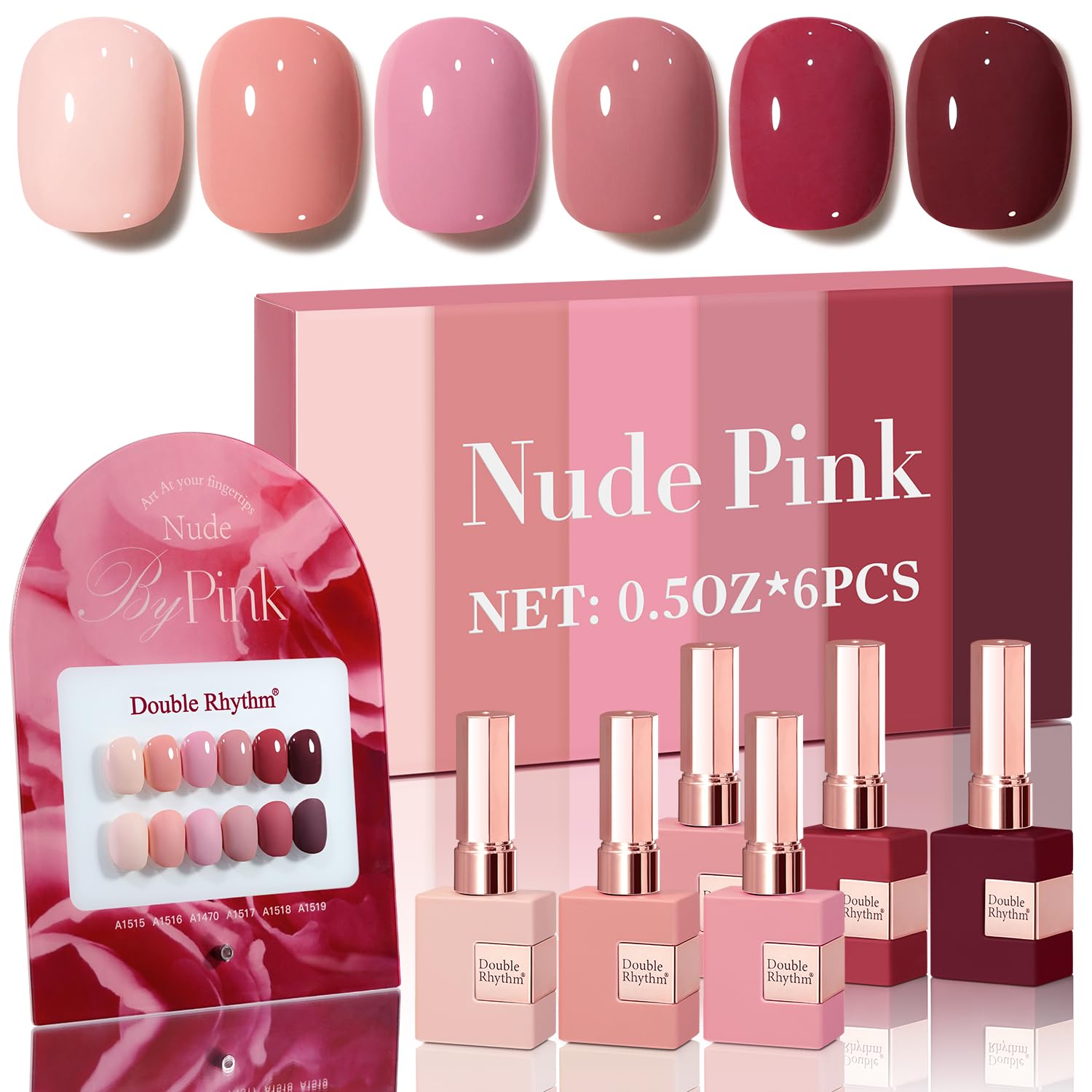 White Smoke Double Rhythm 6 Pcs 15 ML Gel Polish Set Same Color Same Bottle Soak Off Gel Polish Kit Nail Art Manicure Salon DIY at Home for Women (Burgundy Red Nude Pink Purple Beige-T6-3)