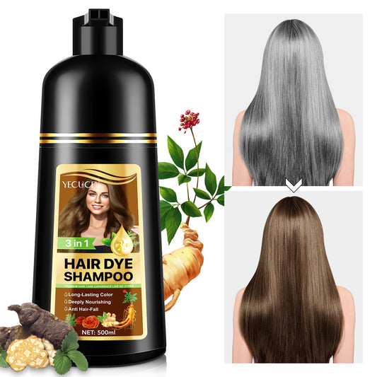 White Smoke Instant Hair Dye Shampoo Dark Coffee, 500ml Color for Gray Coverage, Nature Herbal 3 in 1 for Men and Women, Long Lasting 16.9 Fl Oz