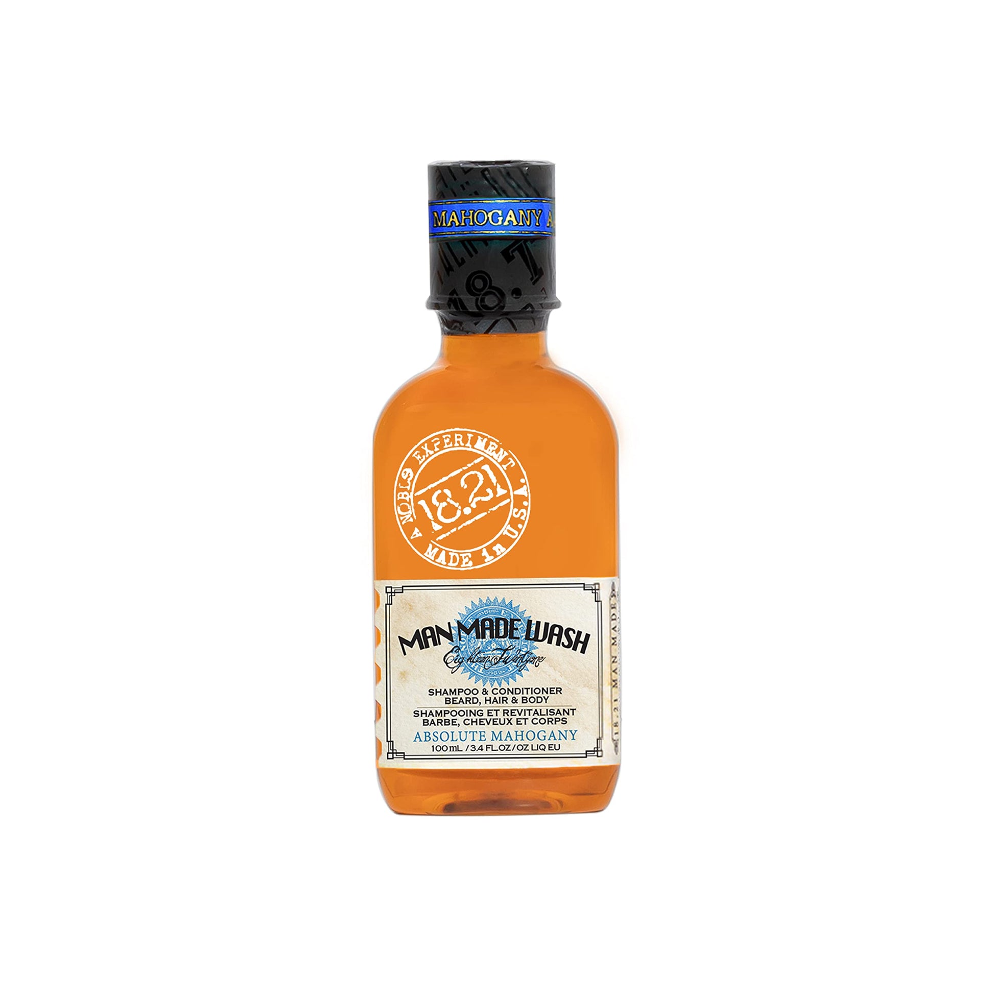 White Smoke 18.21 Man Made Original Absolute Mahogany 3-in-1 Body Wash, Shampoo, & Conditioner for Men, All Hair & Skin Types, Strengthens and Moisturizes in a Manly Aroma, 3.4oz