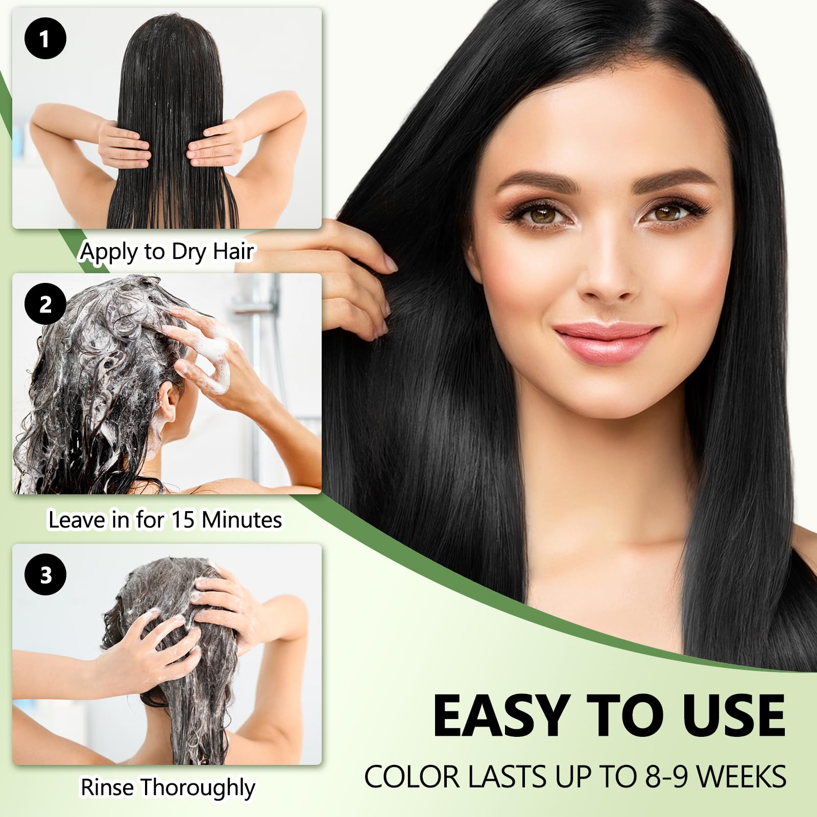 White Smoke Plantkonw Black Hair Dye Shampoo, 3 In 1 Semi Permanent Hair Color Shampoo for Gray Coverage, Natural Hair Dye for Women & Men, Ammonia & Paraben Free