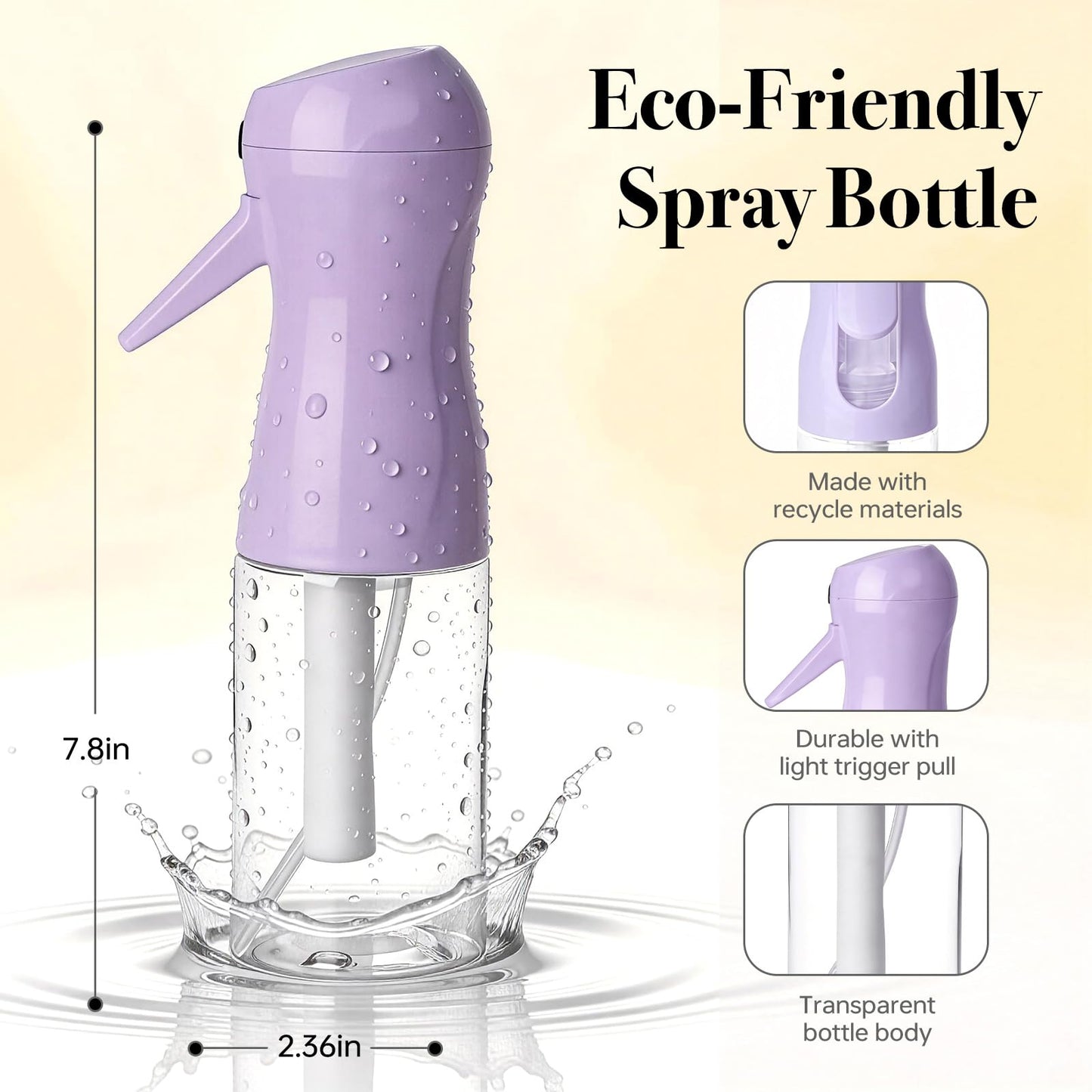 White Smoke RMNJPW 3Pcs Continuous Spray Bottles For Hair,Ultra Fine Mister for Hair Styling, Plants, Cleaning, Salon, Misting & Skin Care（200ml/6.8oz Green+Pink+Purple）