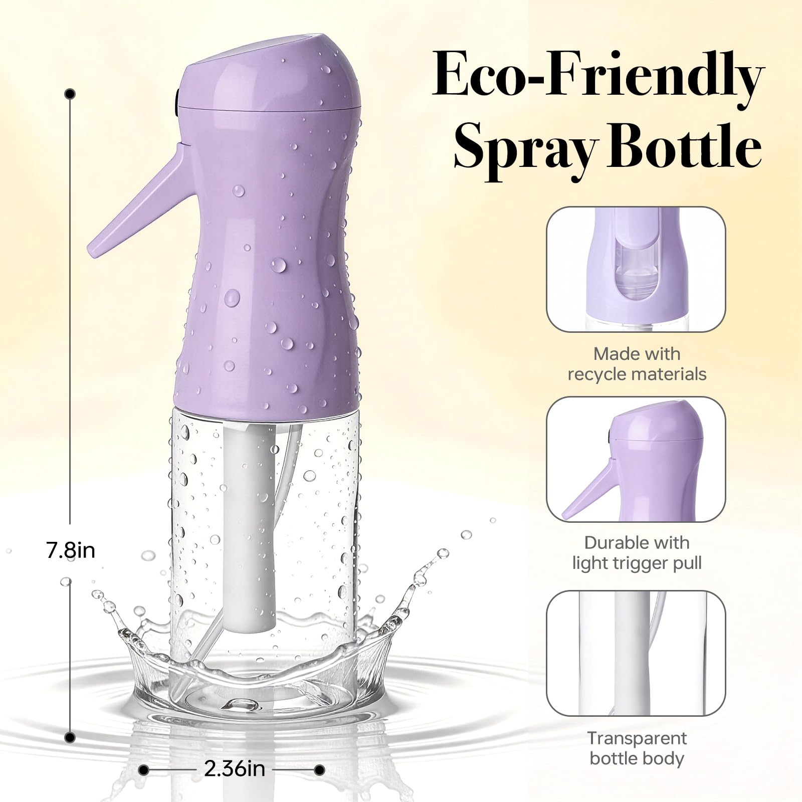 White Smoke RMNJPW 3Pcs Continuous Spray Bottles For Hair,Ultra Fine Mister for Hair Styling, Plants, Cleaning, Salon, Misting & Skin Care（200ml/6.8oz Green+Pink+Purple）