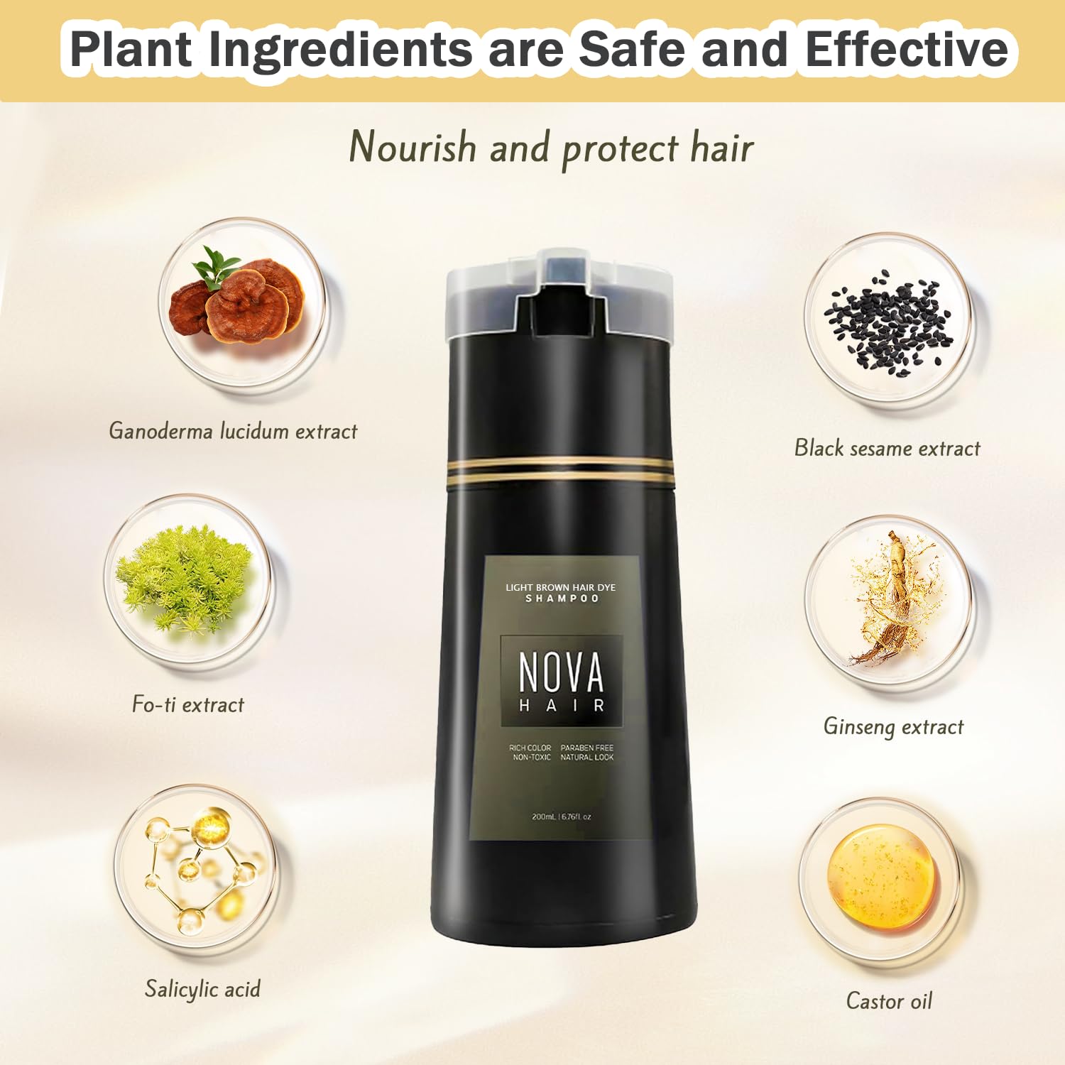 Seashell Nova Hair Dye Shampoo,Nova Hair Instant Dye Shampoo,Nova Hair Dye Shampoo 3 in 1, for Men & Women (Black)