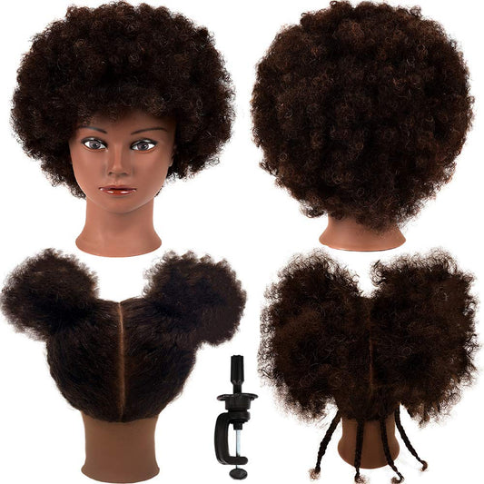 White Smoke Mannequin Head with 100% Human Hair - Afro Style for Braiding & Styling Practice