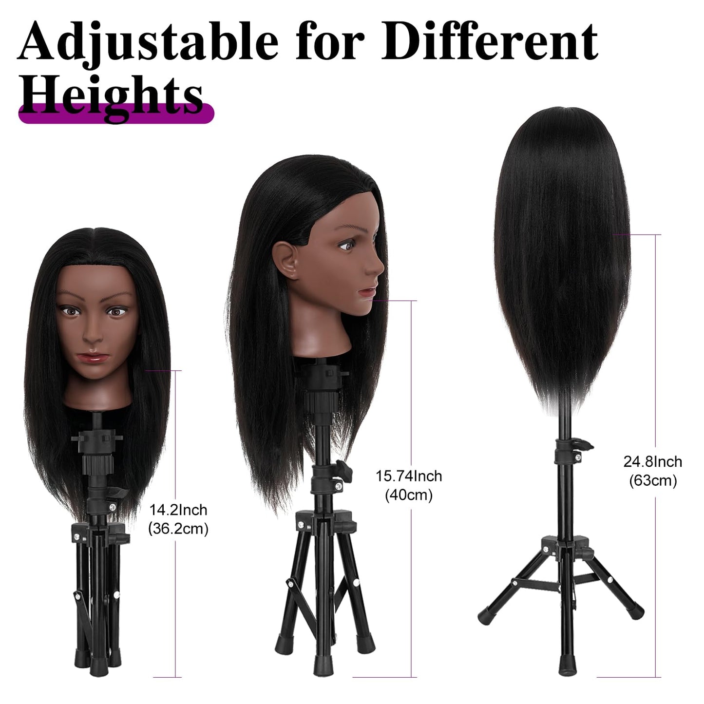 White Smoke 20-22 Inch Mannequin Head Human Hair with Stand,100% Real Human Hair Mannequin Head for Braiding,Cosmetology Manikin Doll Head for Styling with Table Clamp Hair Braiding Set(Brown)