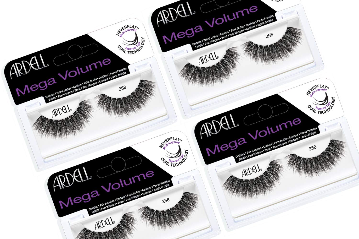 White Smoke Ardell Mega Volume Lash 258 Multi-Layered False Lashes with Curl Technology, 4 Pairs