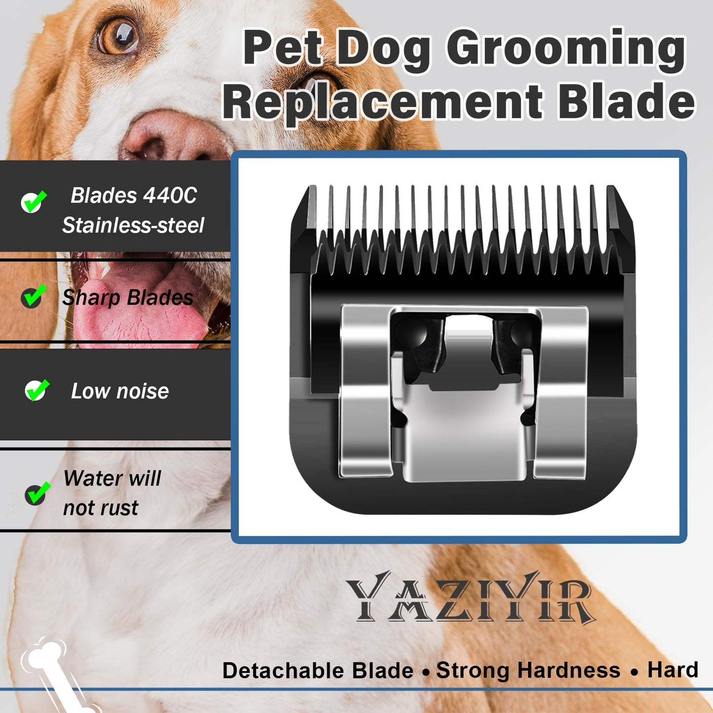 White Smoke YAZIYIR 3 Pack 7FC Detachable Dog Grooming Steel Blades,Compatible with Andis,Oster A5,Wahl KM-10 Series,Cut Length 1/8" 3.2MM （Black）