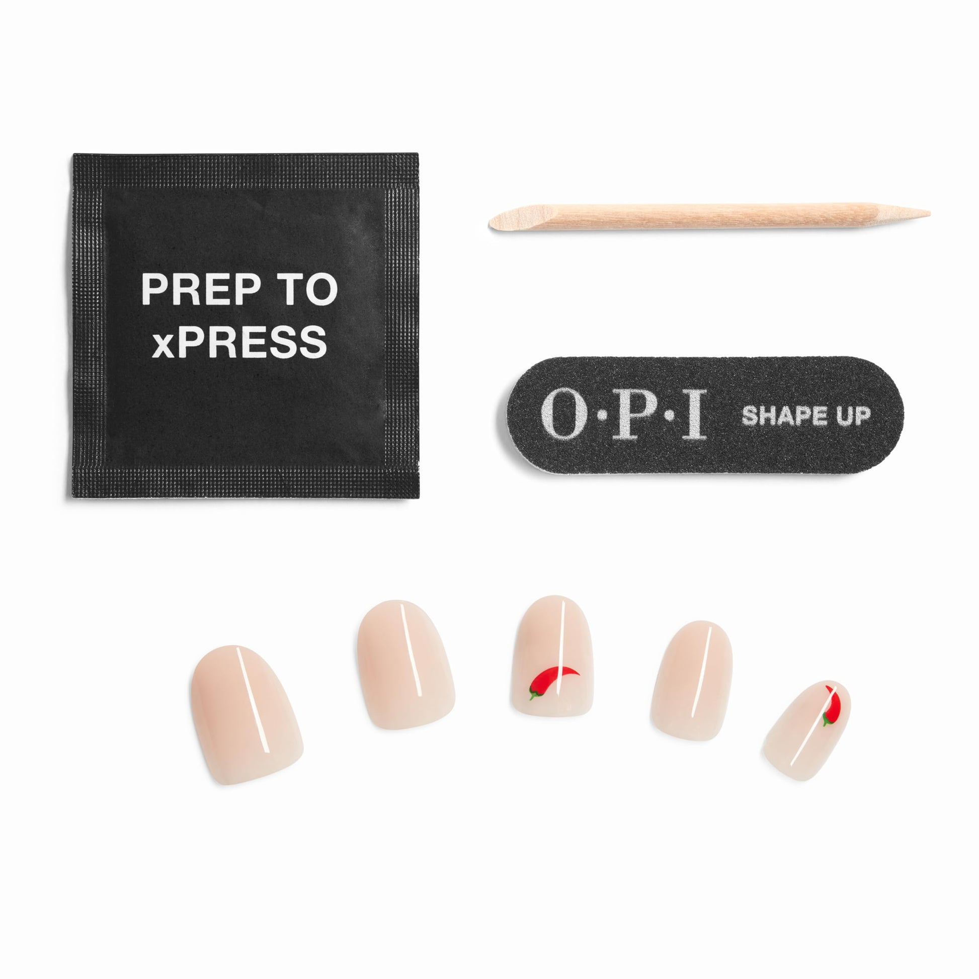 White Smoke OPI Sticking Point Red Hot Stunner | Short Round Opaque Warm Neutral with Chili Pepper Nail Art Instant No Glue Press On Nails | 30 Count with Adhesive Tabs | Damage-Free Wear | Spring 2026