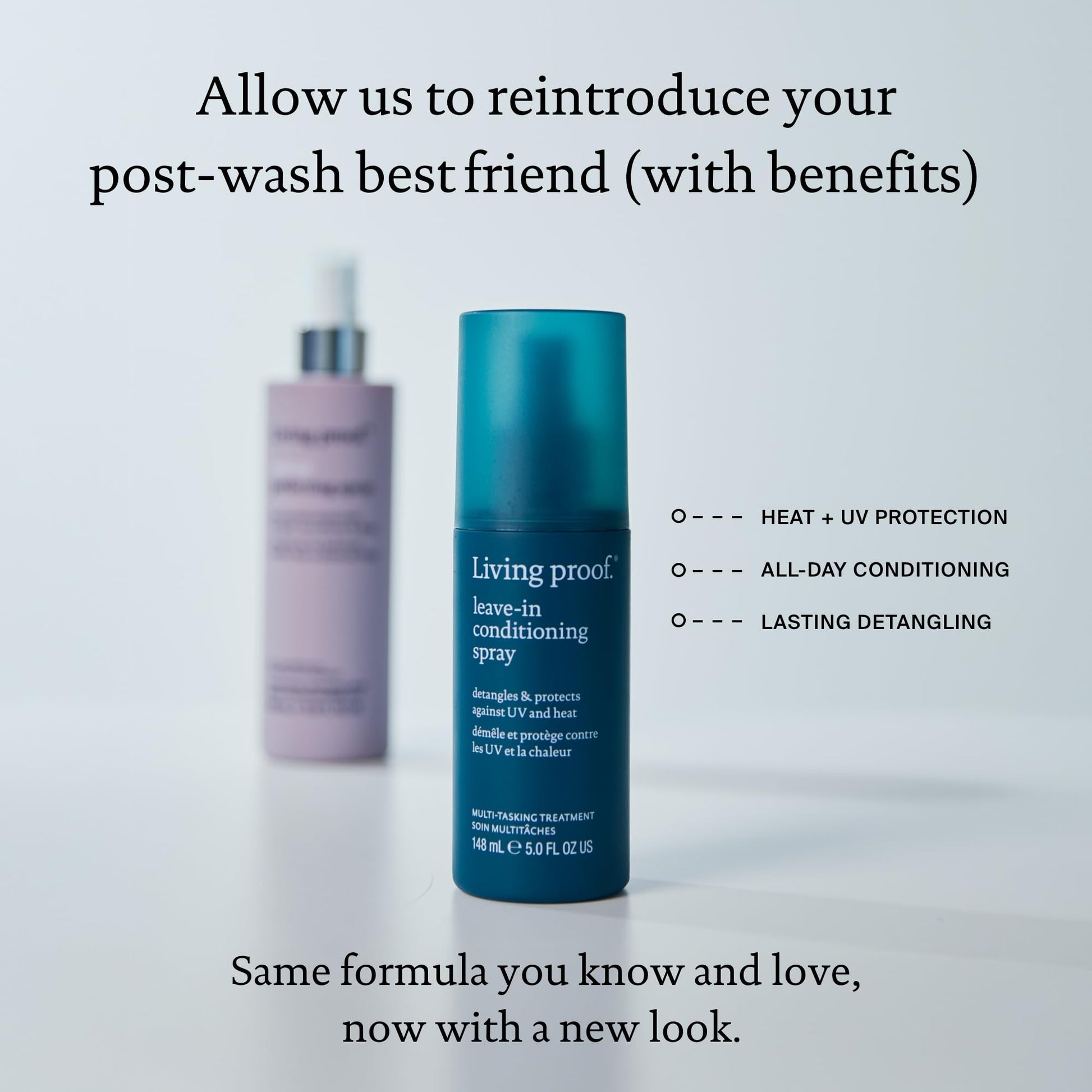 Light Gray Living Proof Leave-In Conditioning Spray, Hair Strengthening Detangler Spray for Women with Heat Protection, For All Hair Types