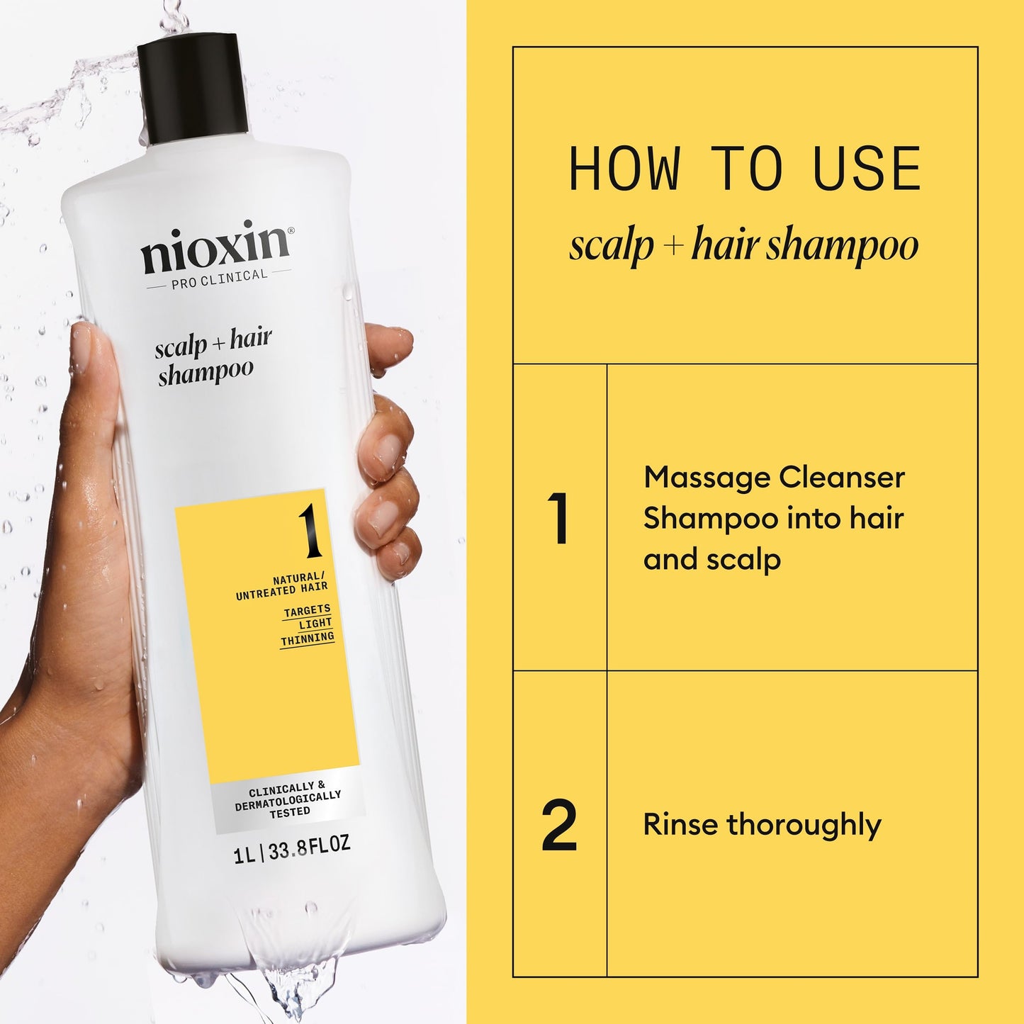 Light Goldenrod Nioxin Scalp + Hair Thickening System 1 Shampoo| For Natural or Untreated Hair with Light Thinning| With Niacinamide and Biotin| 33.8 Fl oz.