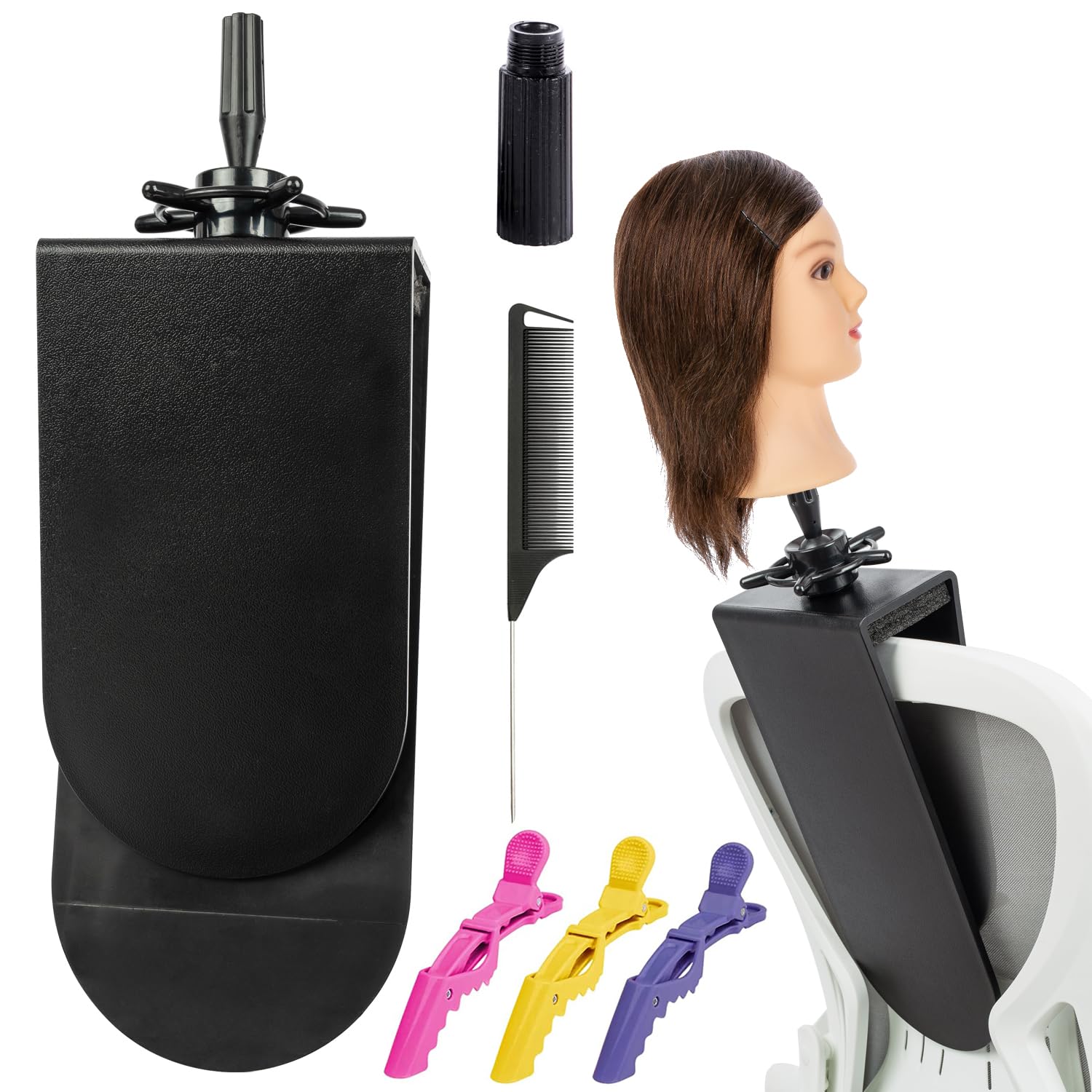 White Smoke poipoilu Mannequin Clamp Stand for Chair, Mannequin Head stand for Hairdresser Practice Braiding Hair Styling with Clamp stand (1 Pack)