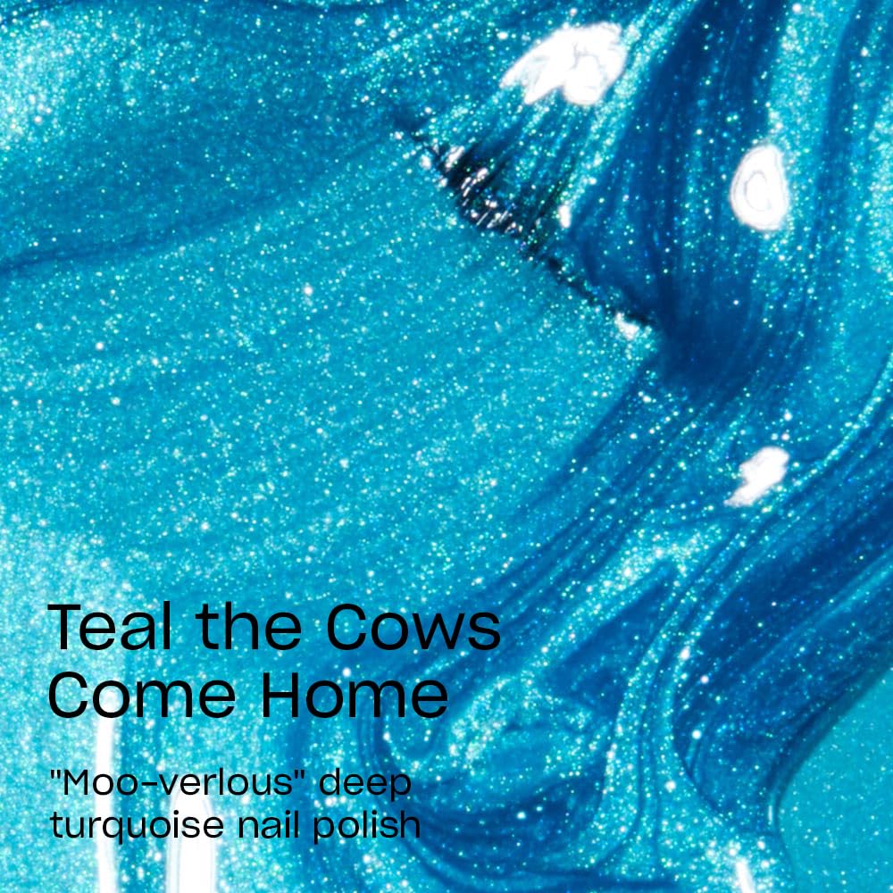 Dark Cyan OPI Nail Lacquer Teal the Cows Come Home | Opaque Bright Blue Shimmer Chip Resistant Nail Polish | Fast Drying, Streak Free