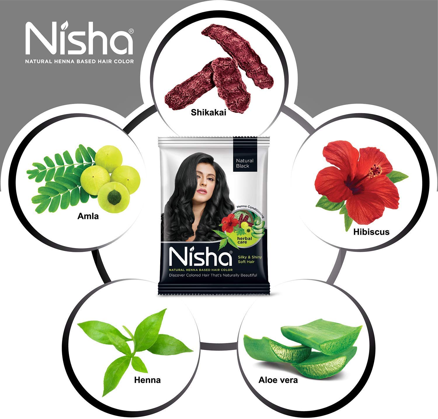 White Smoke Nisha Natural Henna Based Hair Color (Natural Black) 10GM Pack of 10