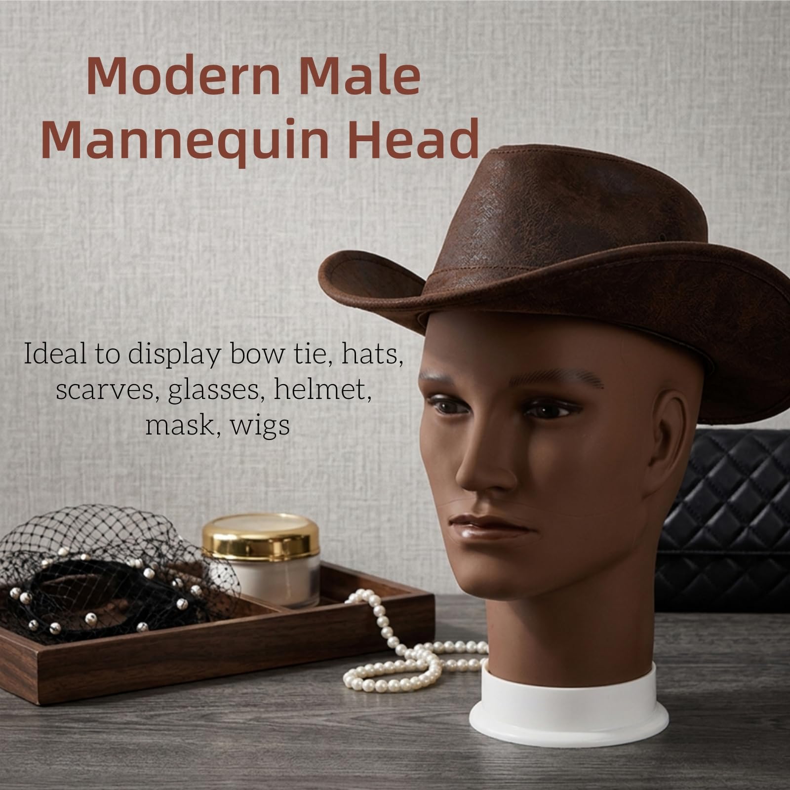 Dark Gray Dicunoy 2PCS Mannequin Heads, Male Hair Model, Bald Wig, Afro American Cosmetology Head for Eyeglasses, Hairs, Hat, Helmet, Glasses Display