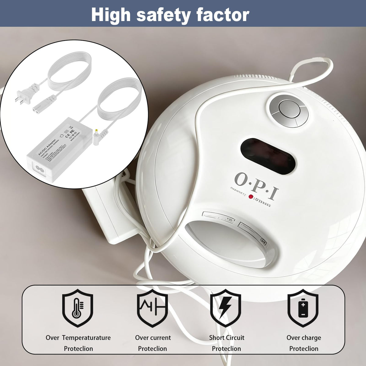 White Smoke 28V Power Cord for OPI LED Light Professional Gel Curing Nail Dryer Lamp Compatible with OPI LED LAMP 2017 GL902 Dual Cure Nail Light Power Adapter Charger