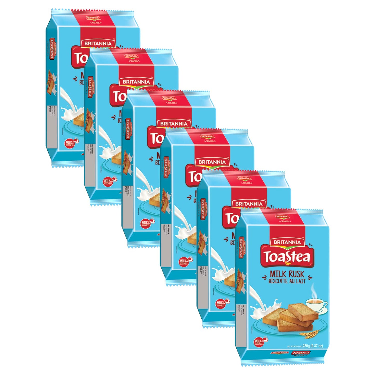 White Smoke Britannia Toastea Milk Rusk 9.87oz (280g) - Biscotte Au Lait - Crispy, Crunchy Tea Moments - Breakfast & Tea Time Snacks (Pack of 6)