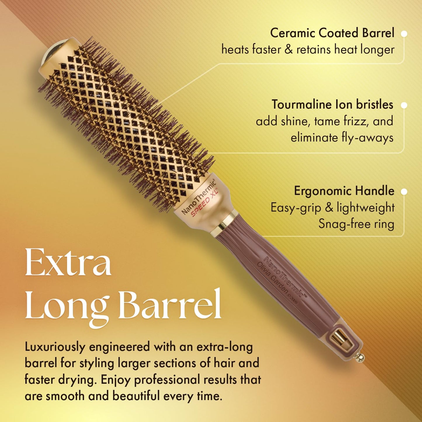 Sandy Brown Olivia Garden NanoThermic Ceramic + Ion Speed XL Round Thermal Hair Brush - Not Electrical - Professional Blowout Brush for Normal to Thick Hair - 1 1/4"-Diameter Barrel - NTXL-34