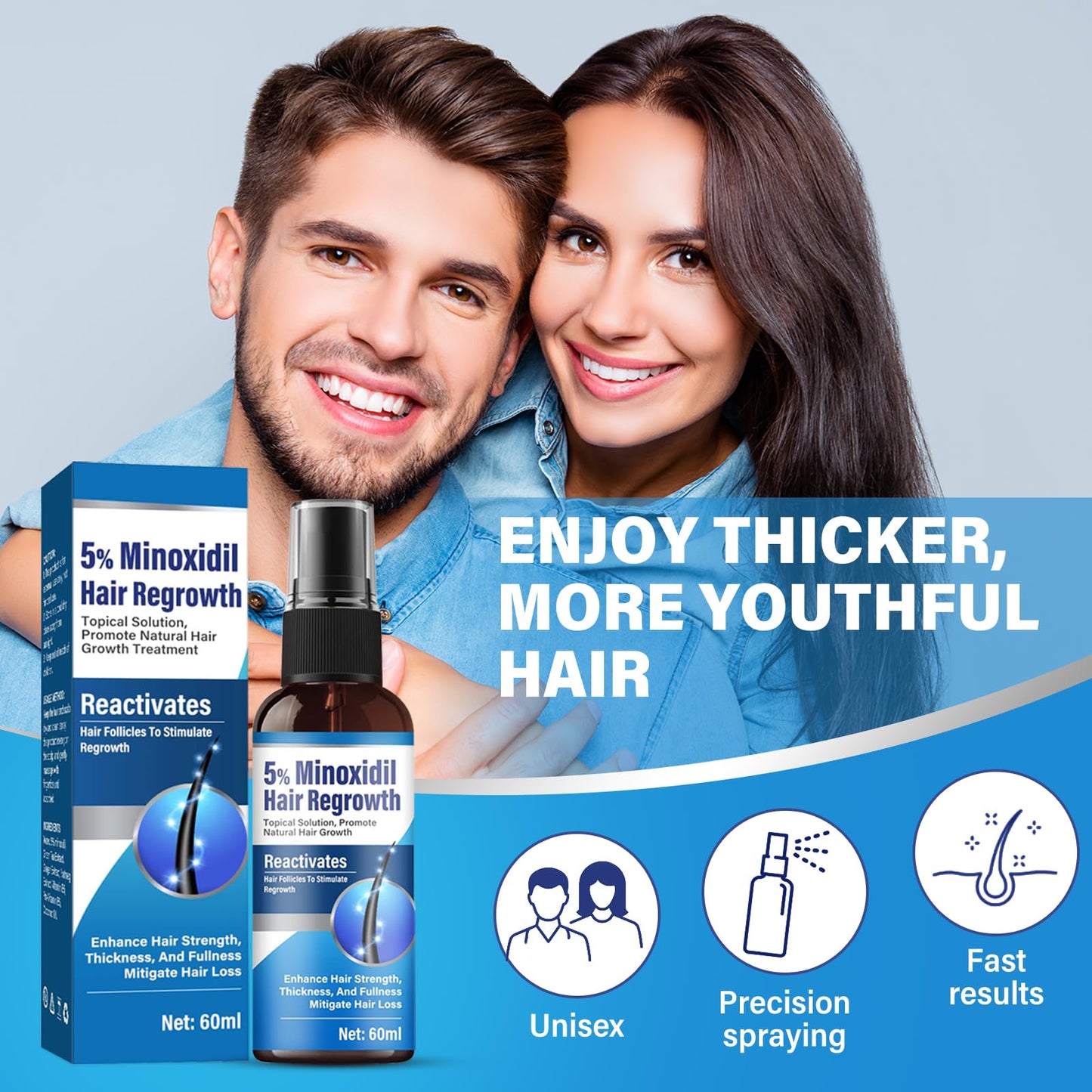 Light Gray Minoxidil for Men and Women, 5% Hair Growth Serum for Thinning Scalp, Non-Greasy Topical Spray for Thicker, Fuller-Looking Hair