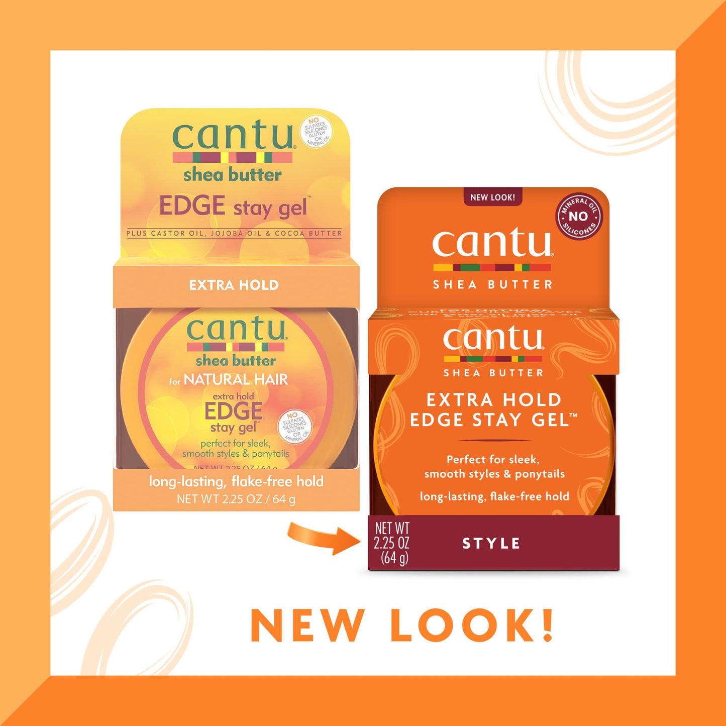White Smoke Cantu Extra Hold Edge Stay Gel with Shea Butter, 2.25 oz (Packaging May Vary)