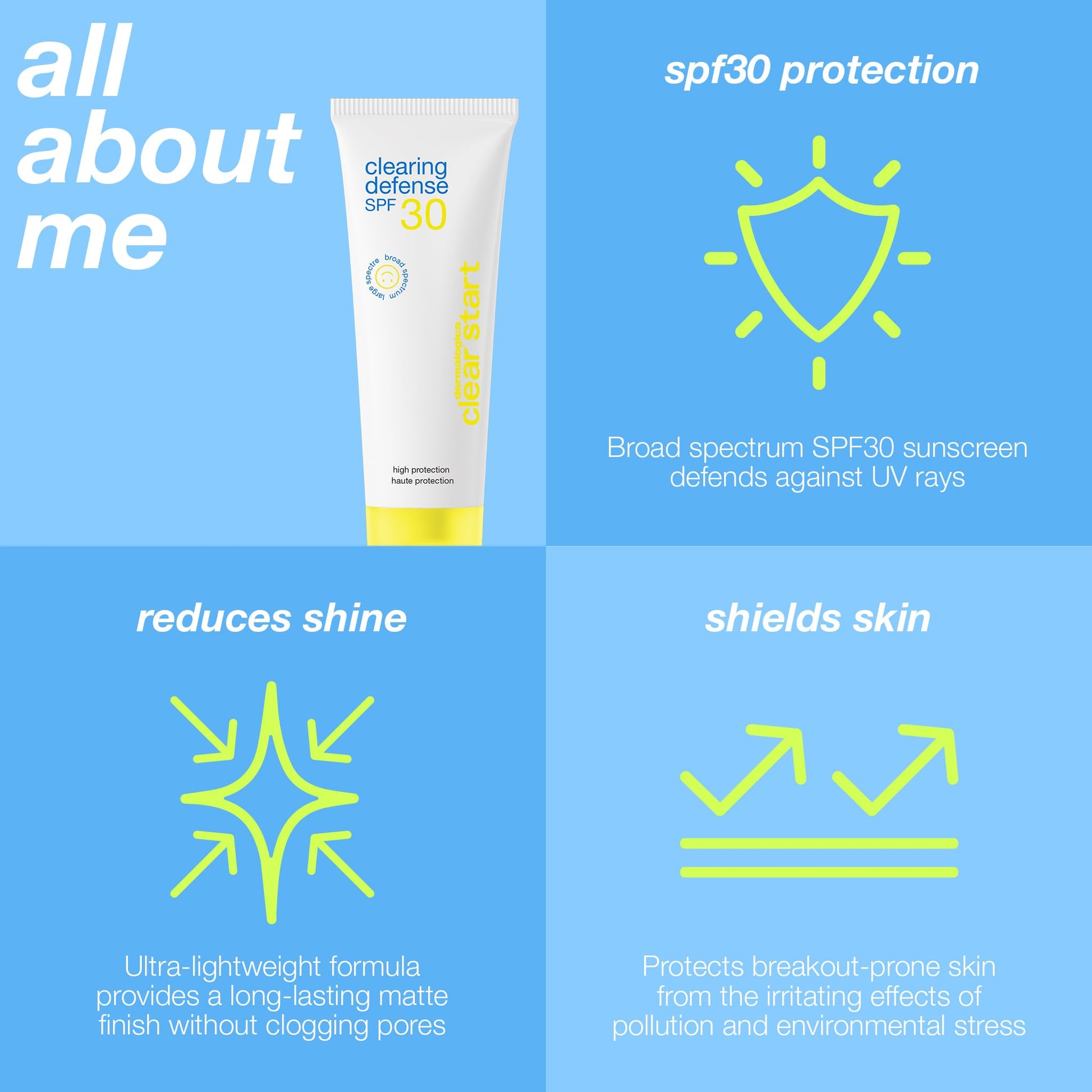 Light Sky Blue Dermalogica Clear Start Clearing Defense SPF30 (2 Fl Oz) Sunscreen Moisturizer for Acne Prone Skin with Vitamin C - Lightweight and Mattifying, Helps Reduce Shine