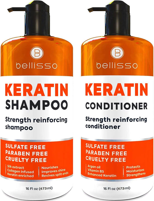 White Smoke Keratin Shampoo and Conditioner Set - Sulfate Free and Paraben Free - Salon Thickening Treatment for Dry, Damaged, Curly, Frizzy, Straight or Color Treated Hair - Anti Frizz Formula for Women and Men