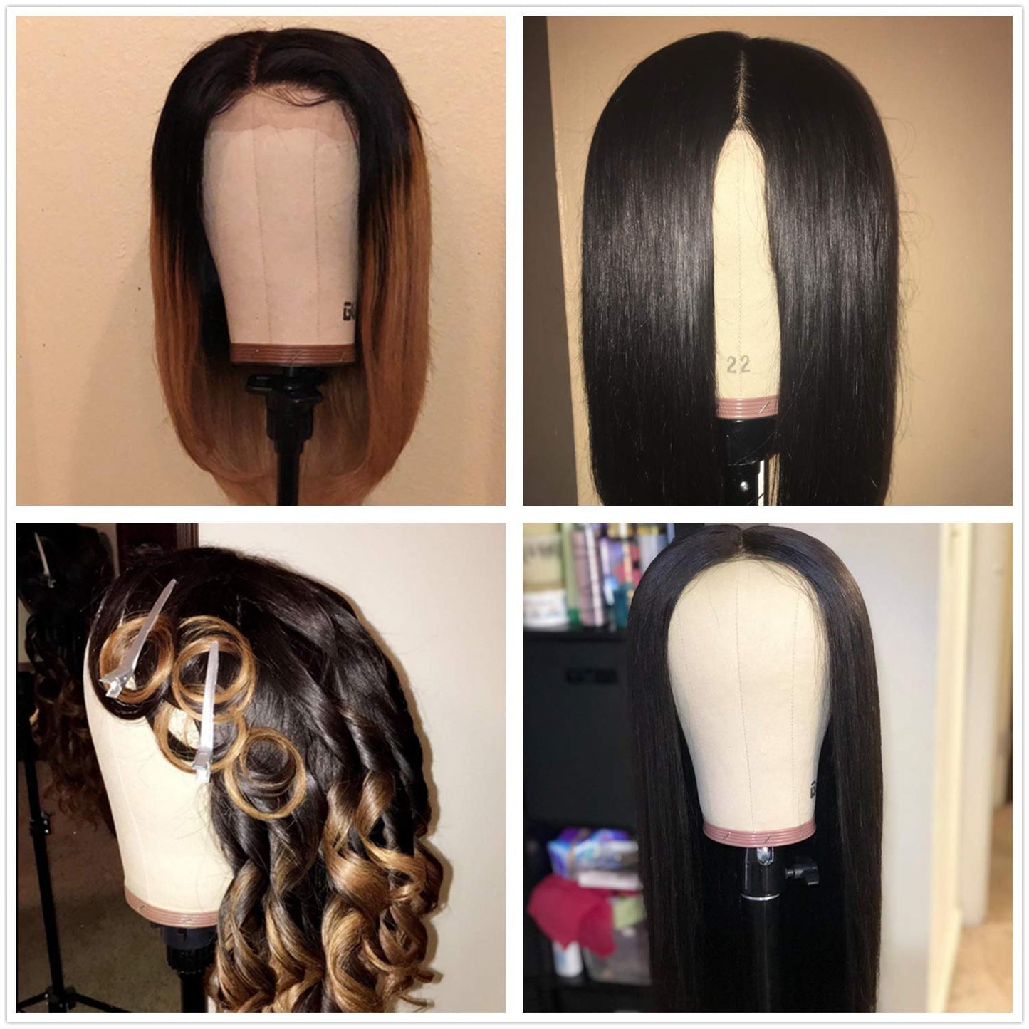 Black GEXWORLDWIDE GEX 20"-24" Cork Canvas Block Head Mannequin Head Wig Display Styling Head With Mount Hole (Light Brown, 22")