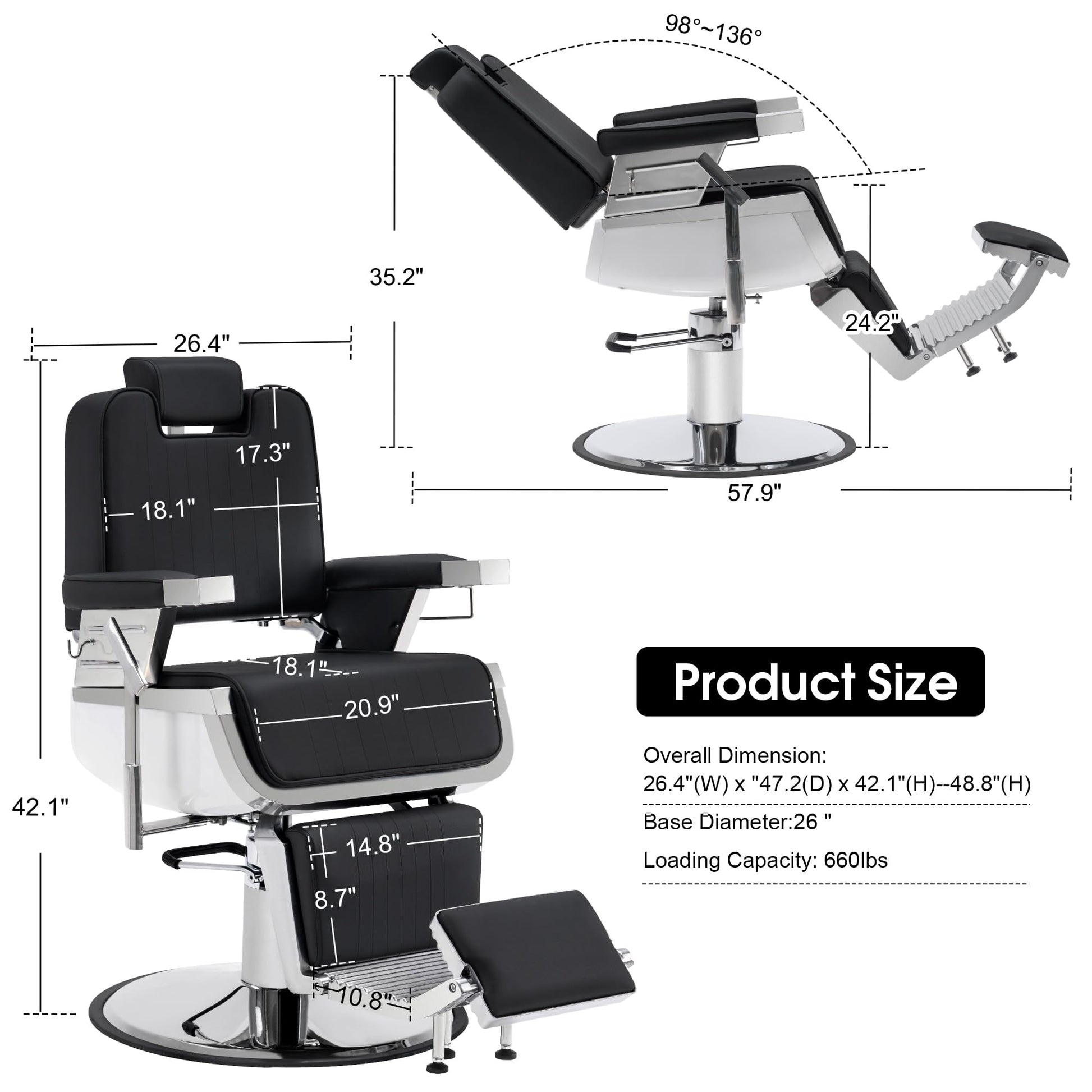 White Smoke BarberPub Heavy Duty Vintage Barber Chair, Hydraulic Reclining Salon Chairs, Shampoo Beauty Spa Styling Equipment 3819 (Black&White)