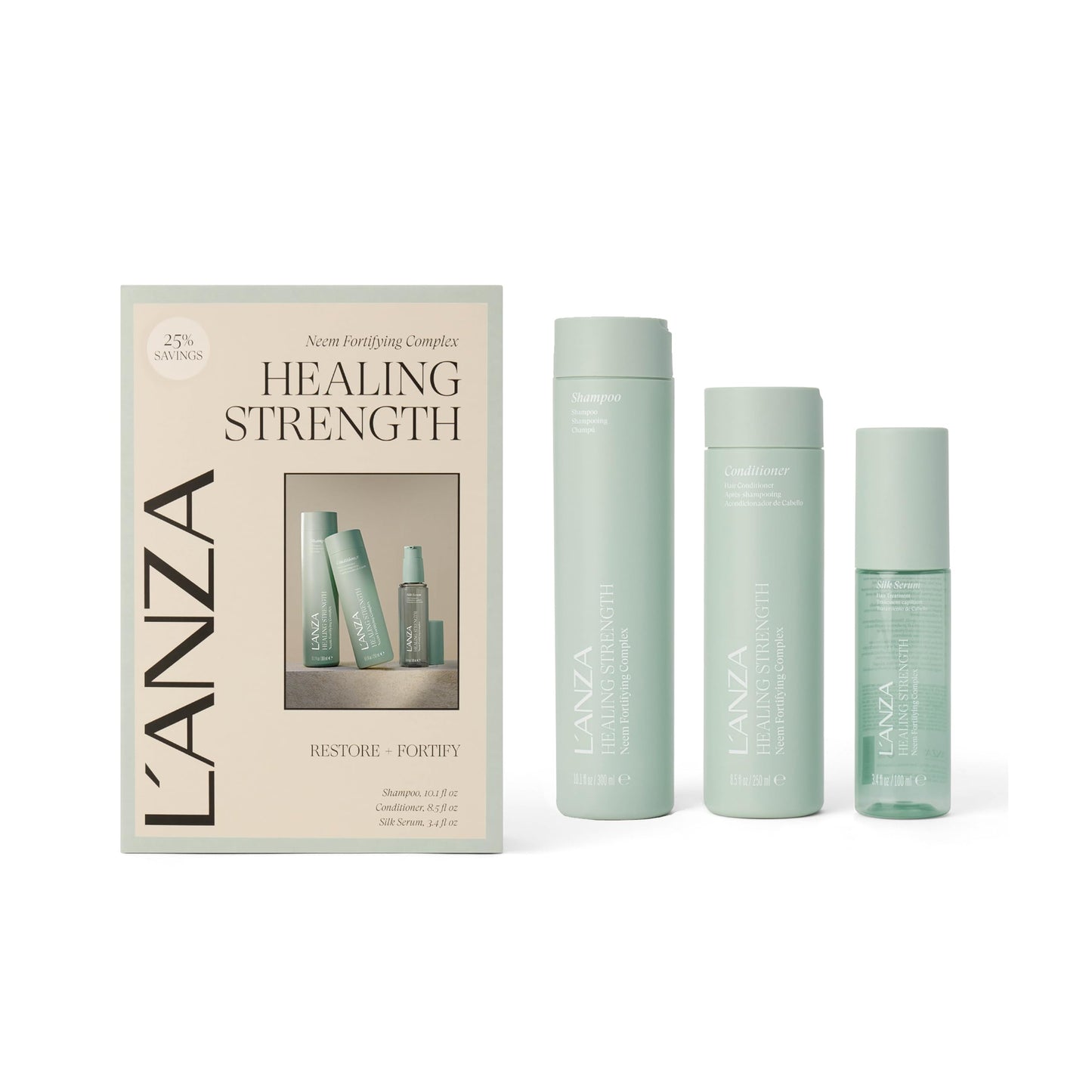 White Smoke L'ANZA Healing Strength Silk Serum, Shampoo & Conditioner Set For Dry, Damaged Hair, Strengthens, Repairs Damage, Moisturizing, Boost Shine, Gentle Cleanse, Color Safe, Sulfate Free Hair Care Kit