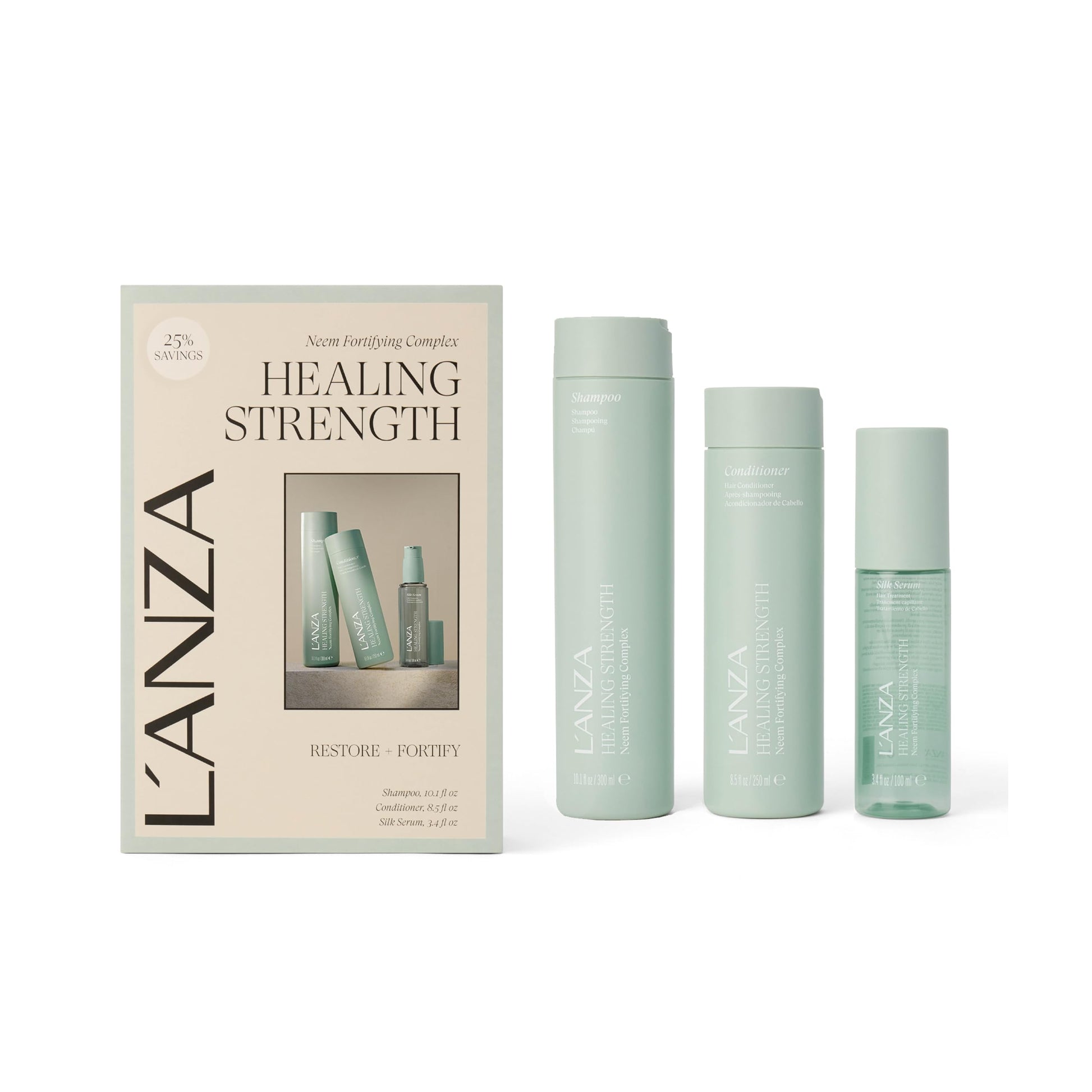 White Smoke L'ANZA Healing Strength Silk Serum, Shampoo & Conditioner Set For Dry, Damaged Hair, Strengthens, Repairs Damage, Moisturizing, Boost Shine, Gentle Cleanse, Color Safe, Sulfate Free Hair Care Kit