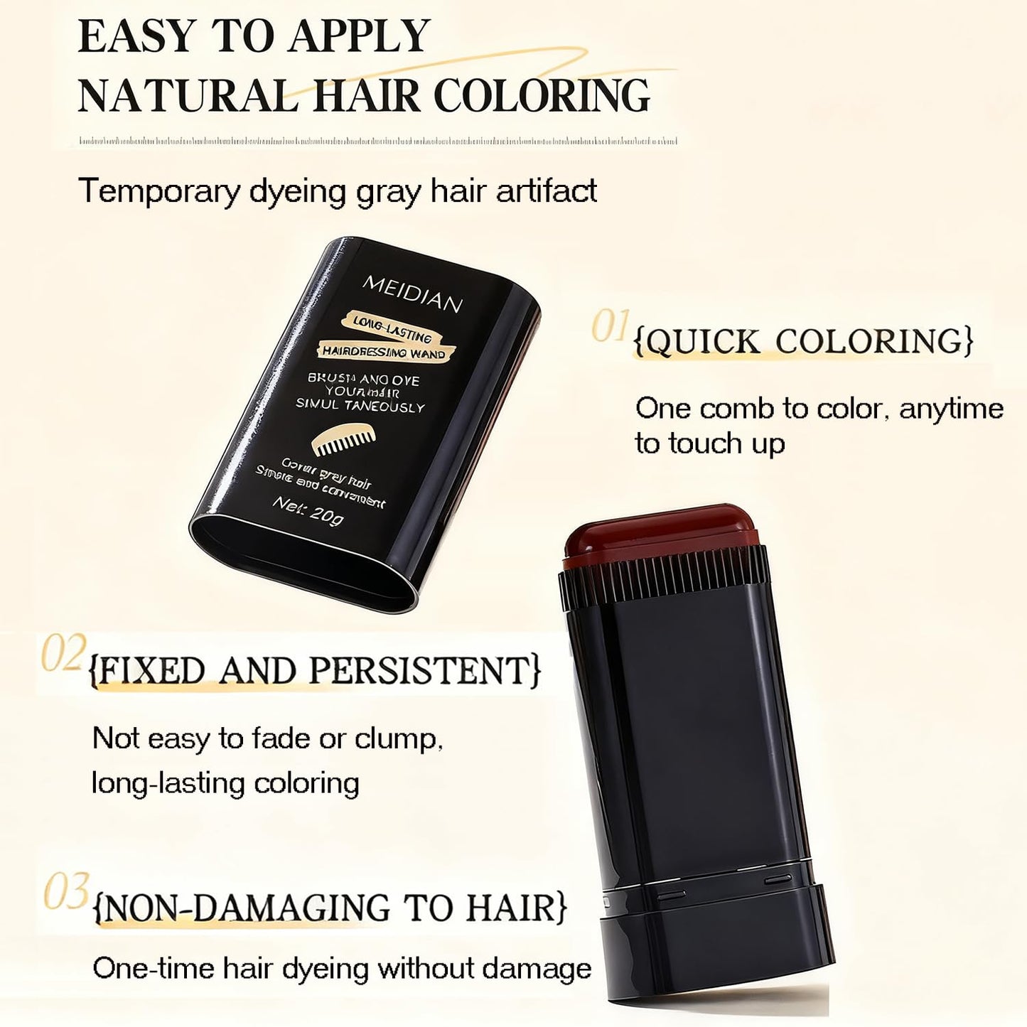 Seashell 2Pack Root-Touch-Up Hair Color Stick with Built -in Comb – Instant Waterproof Brown Dye for Gray Coverage, Sweat-Proof Long-Lasting, Travel-Friendly Dye Pen for Women & Men (02#Brownish Black)