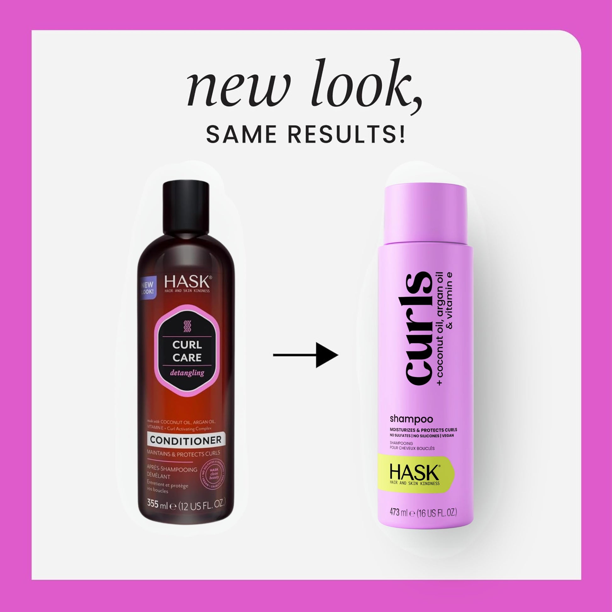 White Smoke HASK Curl Care Shampoo + Conditioner Set with Coconut and Argan Oil | For Curly Hair, Sulfate-Free, Paraben-Free, Gluten-Free, Vegan, Cruelty-Free, Color Safe | 12oz each