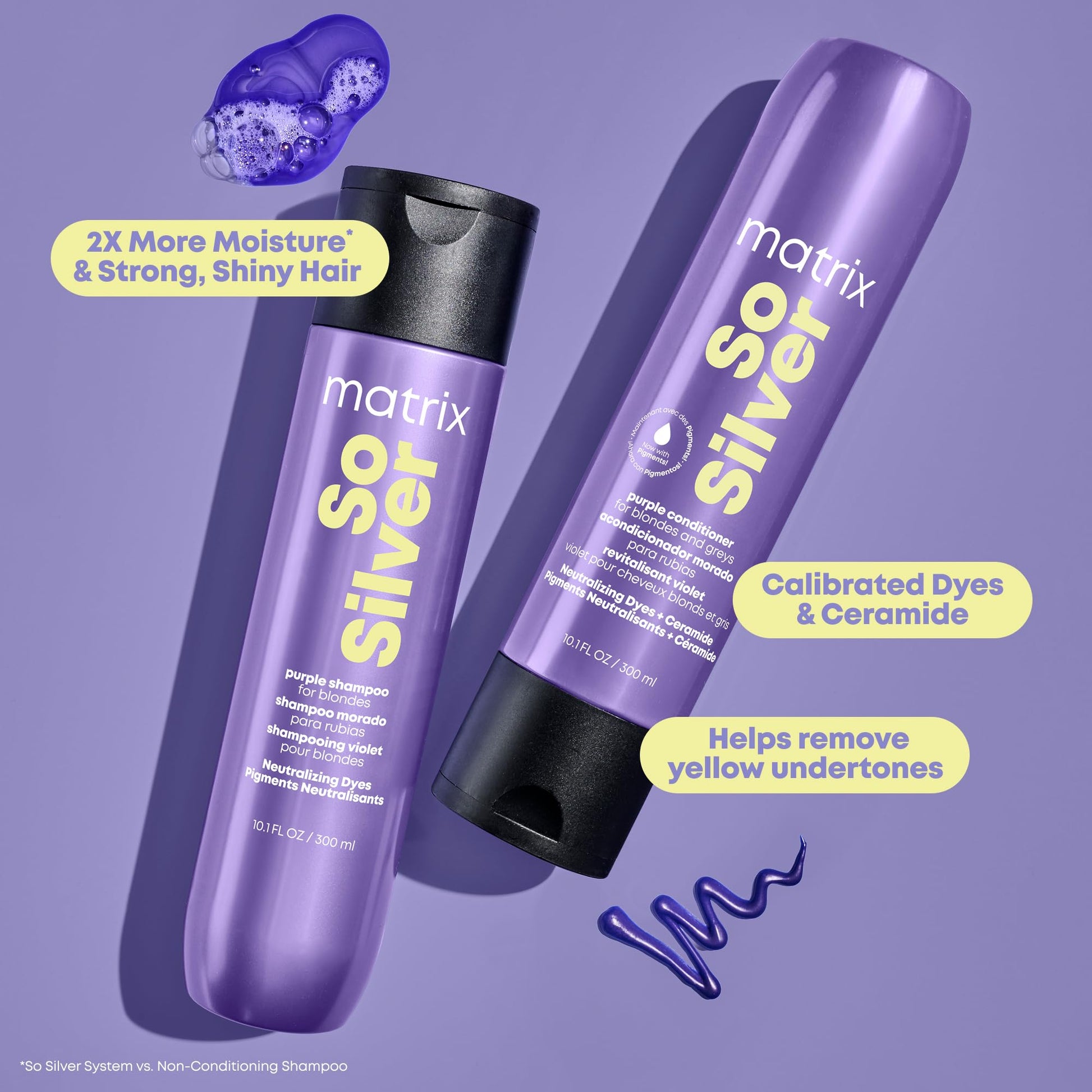 Light Slate Gray Matrix So Silver Purple Shampoo and Pigmented Conditioner Set | Removes Brassy Yellow Undertones | Toning Conditioner For Blondes and Greys | For Color Treated Hair | Premium Salon Conditioner | Vegan