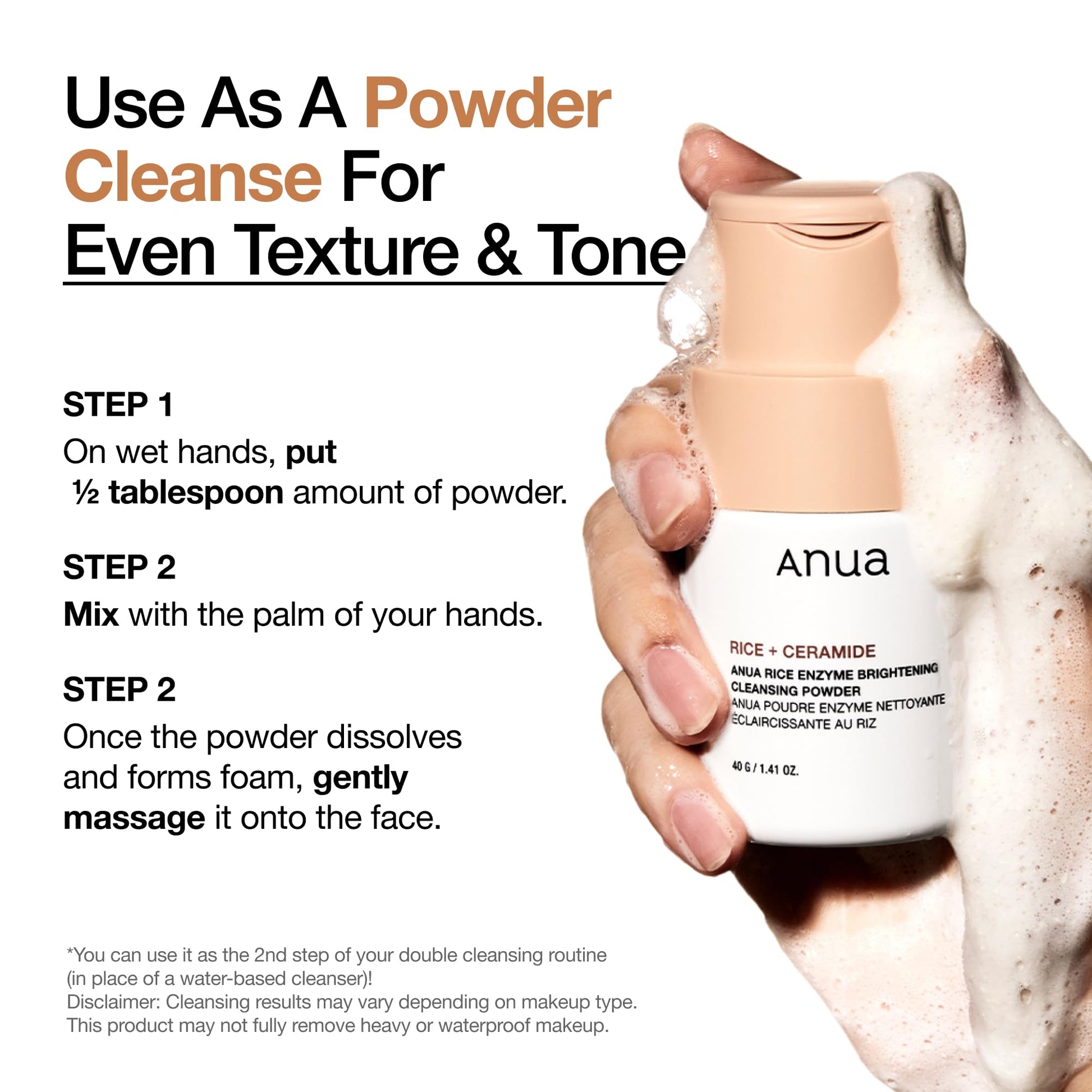 White Smoke ANUA Rice Enzyme Brightening Cleansing Powder, Exfoliating Powder-to-Foam Cleanser, Smooth Texture & Clarity, Hydrating & Gentle Formula, Korean Skincare,1.41 fl.oz