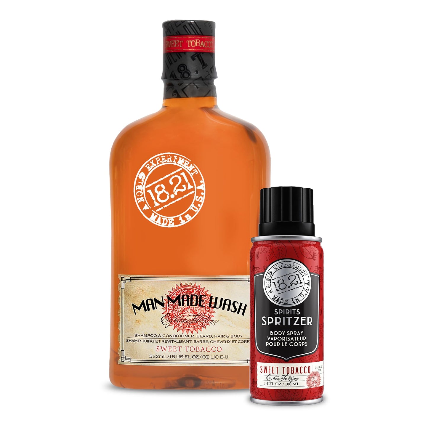 White Smoke 18.21 Man Made Original Sweet Tobacco Scent 3-in-1 Body Wash and Spirit Spritzer 2-Pack Bundle, All Hair & Skin Types for Men, Strengthens and Moisturizes in a Manly Aroma