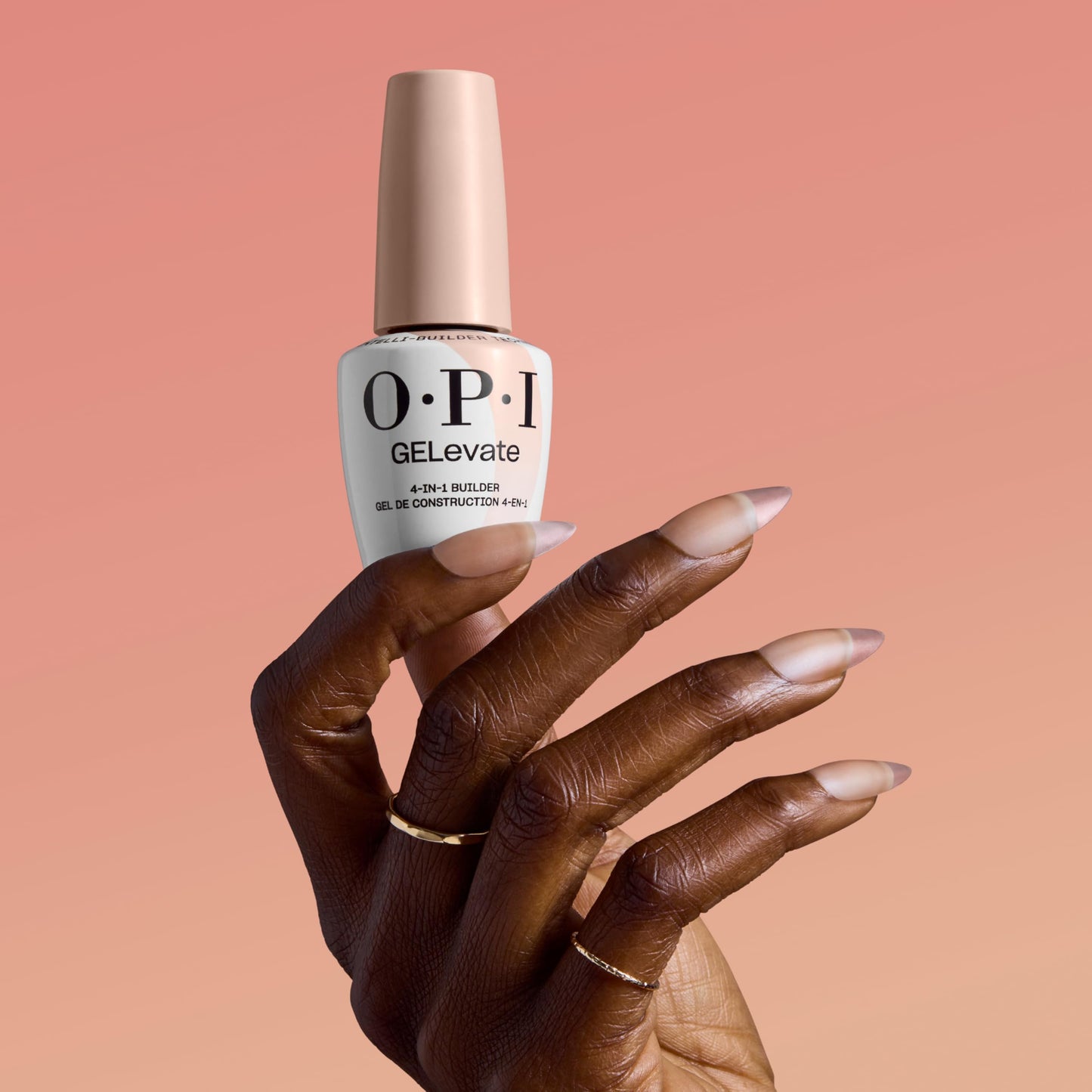 Dark Salmon OPI GELevate 4-in-1 UV Cure Gel Nail Builder Bundle | OPI’m Flawless, Clear Color + 4get Me Not, Cool Pink Color + Soft Gel Almond Shape Nail Tips Extensions