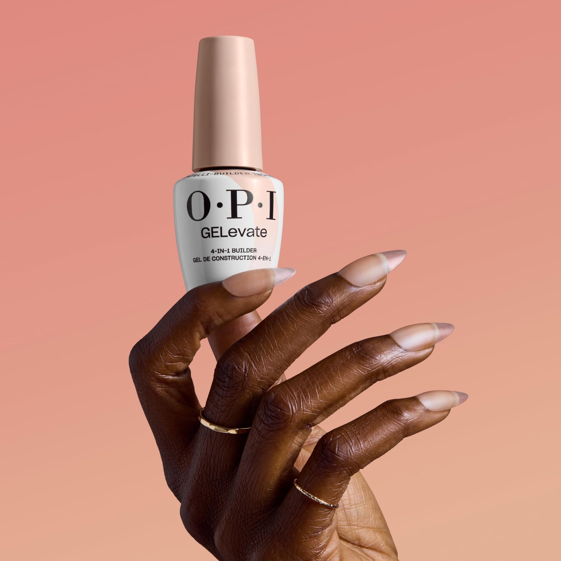 Dark Salmon OPI GELevate 4-in-1 UV Cure Gel Nail Builder Bundle | OPI’m Flawless, Clear Color + 4get Me Not, Cool Pink Color + Soft Gel Almond Shape Nail Tips Extensions