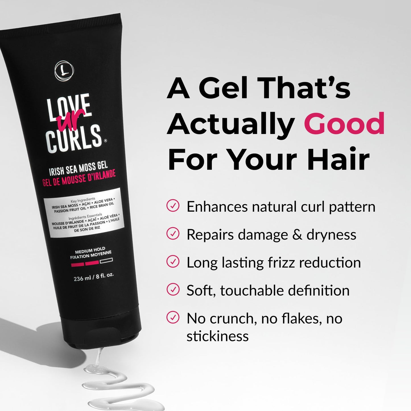 Lavender Love Ur Curls Irish Sea Moss Hair Gel, Medium Hold Hair Styling Curling Gel for Defined Curly Hair, Waves & Coils, Vegan, Cruelty Free, 236mL
