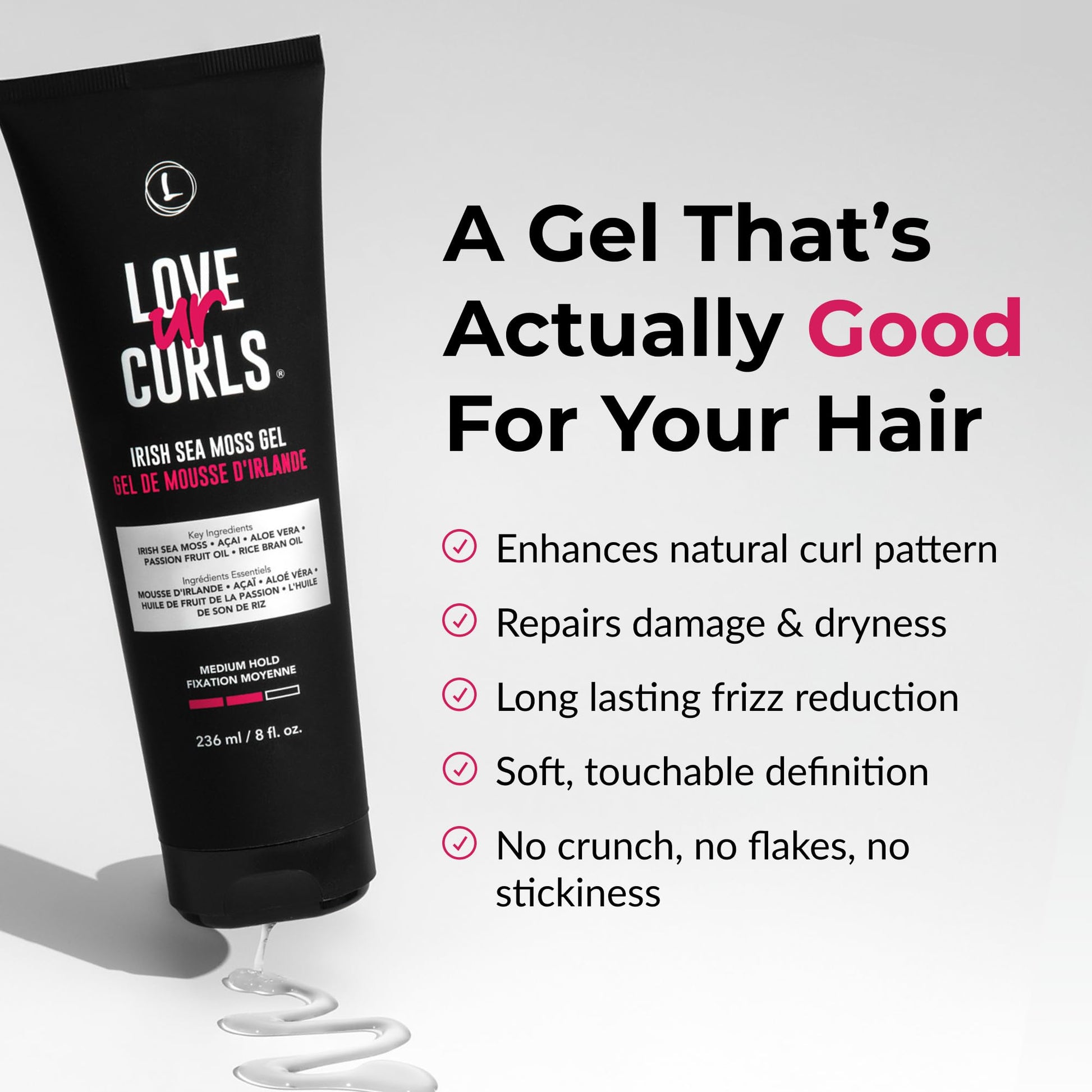 Lavender Love Ur Curls Irish Sea Moss Hair Gel, Medium Hold Hair Styling Curling Gel for Defined Curly Hair, Waves & Coils, Vegan, Cruelty Free, 236mL