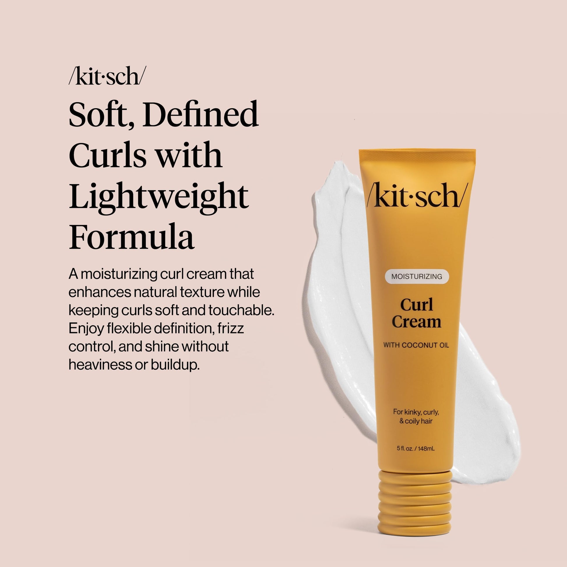 Light Gray Kitsch Moisturizing Curl Cream for Curly Hair – Lightweight Curly Hair Products for Men & Women | Defines Curls, Controls Frizz & Boosts Shine | Hydrating Curling Cream - Ideal Gifts for Women