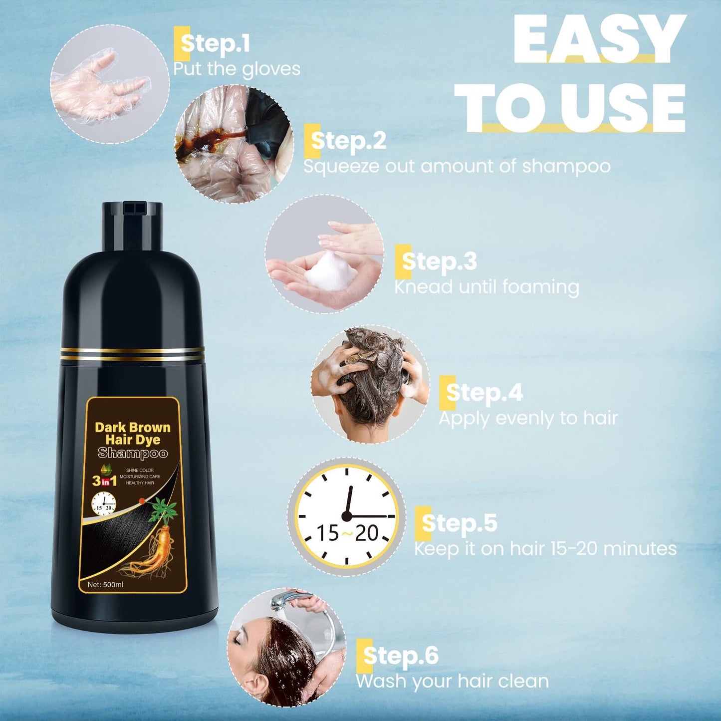 Light Gray BOJICA Hair Dye Shampoo for Gray Hair Coverage, 3-in-1 Semi-Permanent Color Shampoo for Women & Men Dark Brown